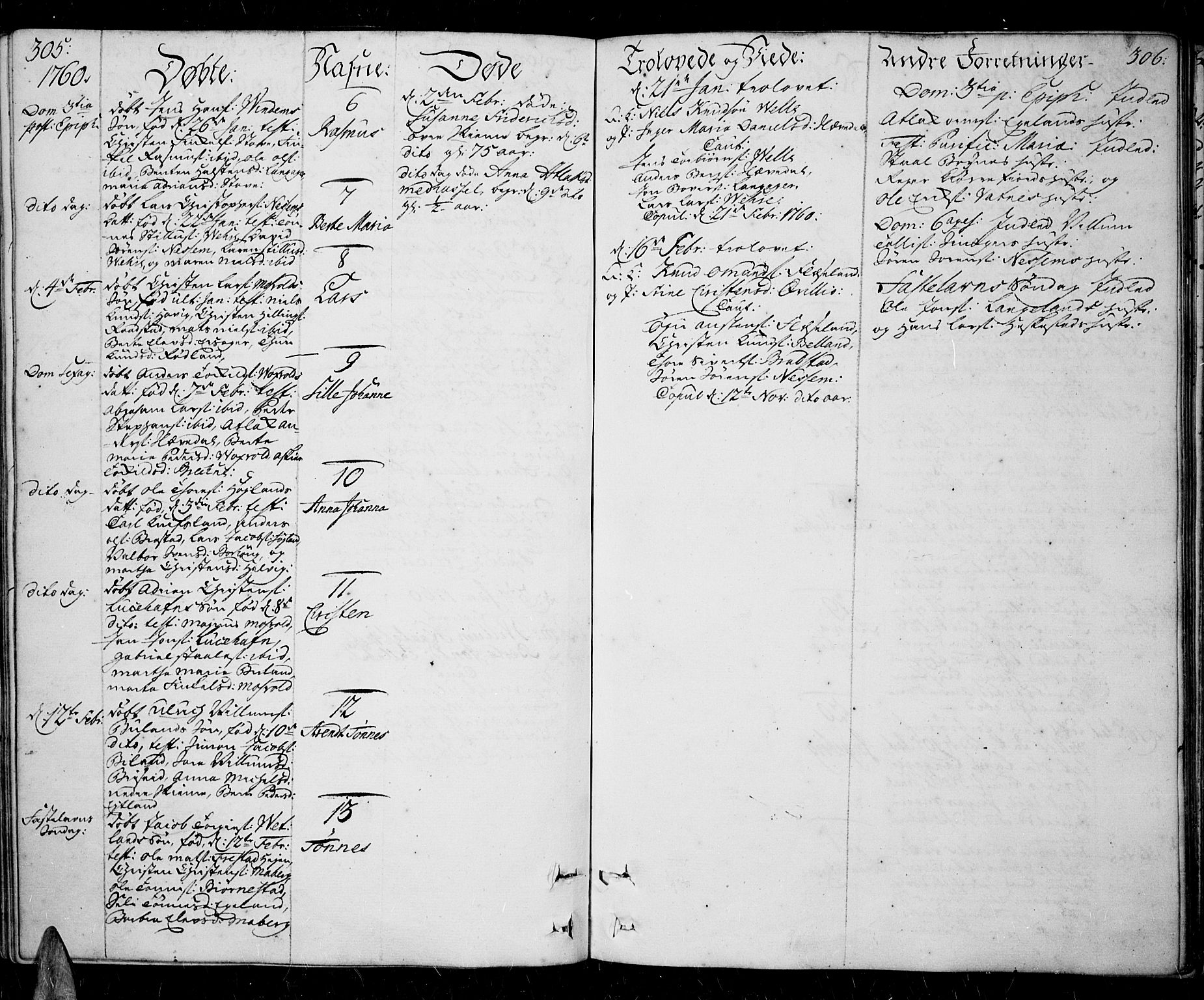 Lista sokneprestkontor, AV/SAK-1111-0027/F/Fa/L0003: Parish register (official) no. A 3 /1, 1743-1767, p. 305-306