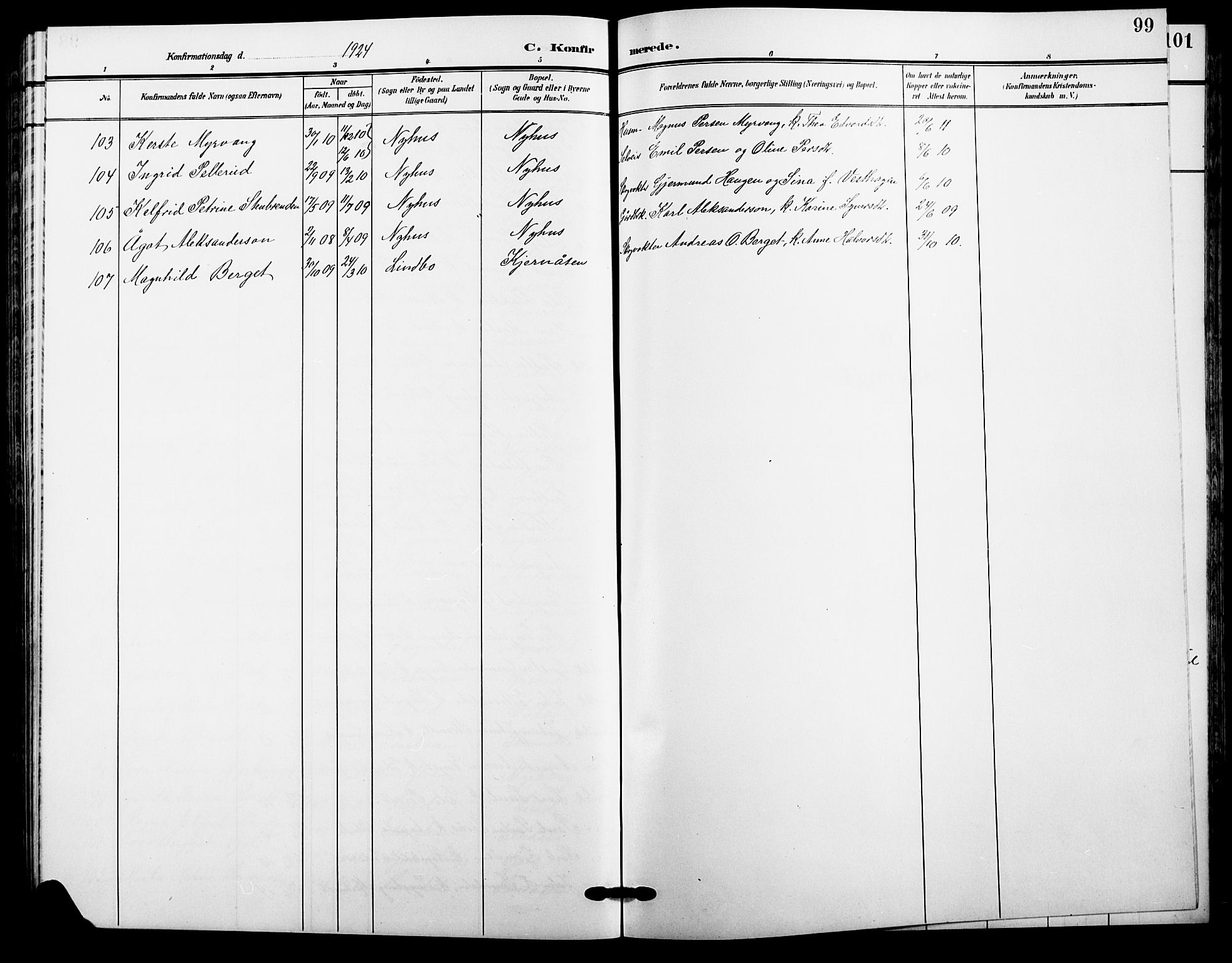 Trysil prestekontor, AV/SAH-PREST-046/H/Ha/Hab/L0009: Parish register (copy) no. 9, 1904-1924, p. 99