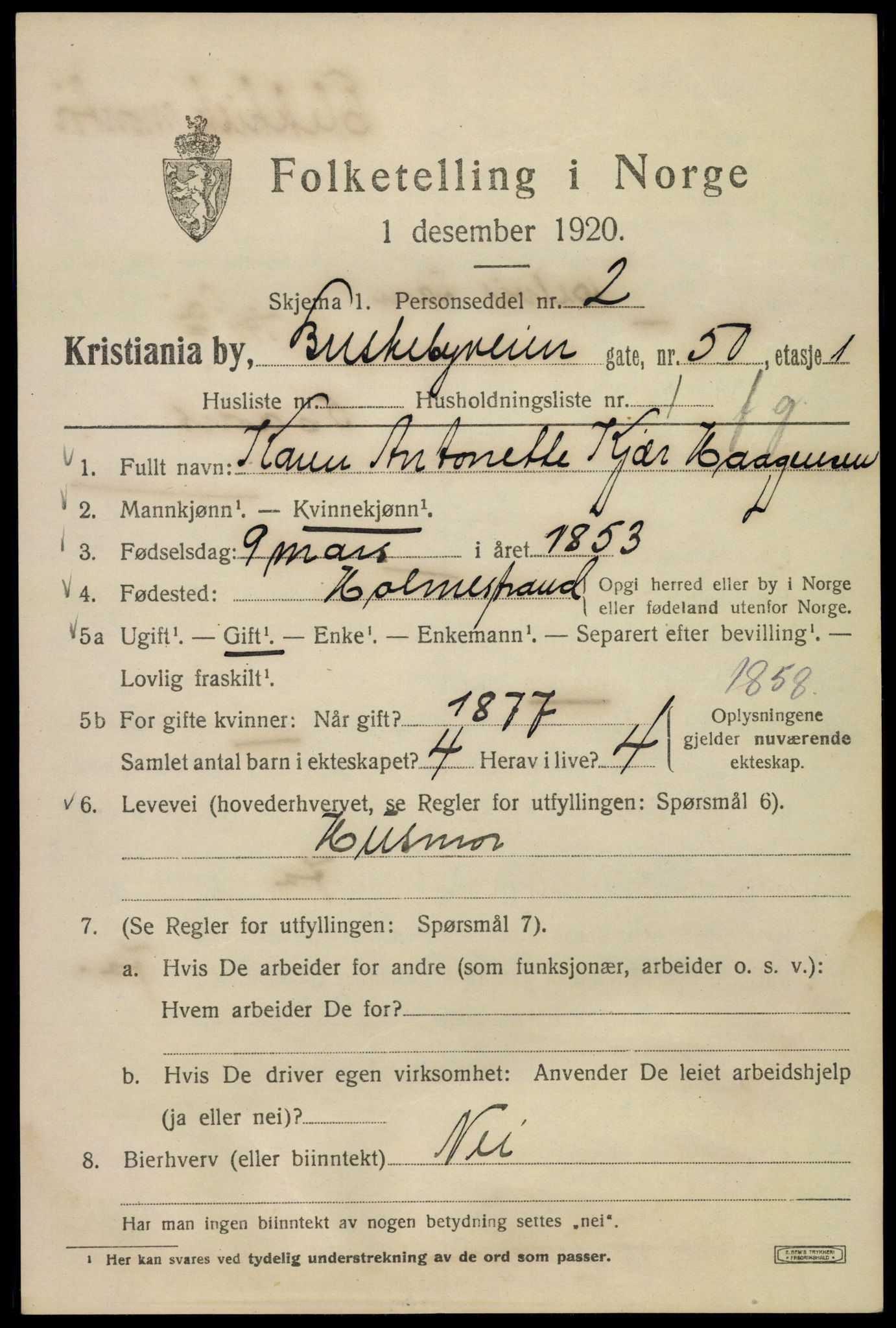 SAO, 1920 census for Kristiania, 1920, p. 173829