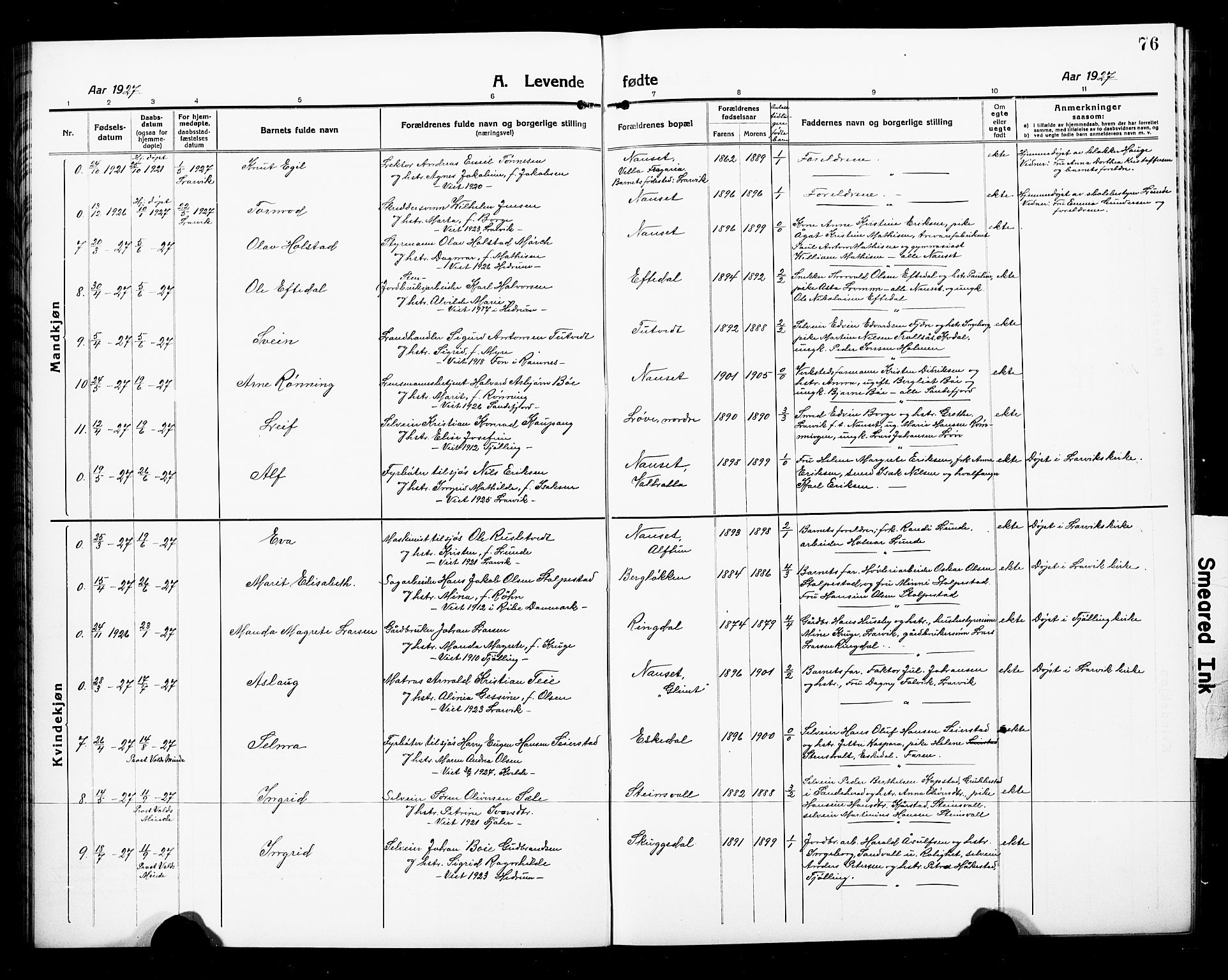 Hedrum kirkebøker, AV/SAKO-A-344/G/Ga/L0005: Parish register (copy) no. I 5, 1916-1930, p. 76