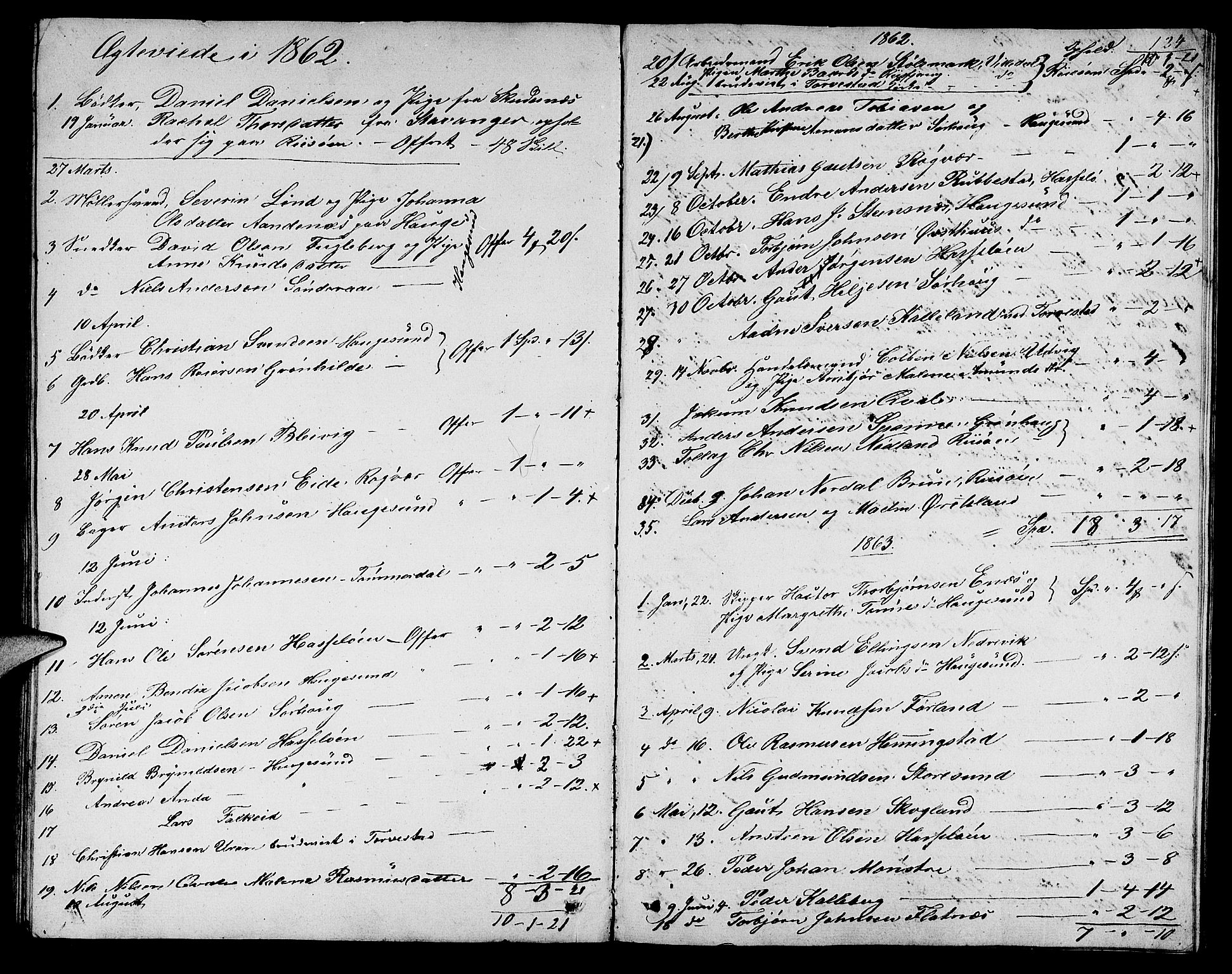 Torvastad sokneprestkontor, SAST/A -101857/H/Ha/Hab/L0004: Parish register (copy) no. B 4, 1850-1864, p. 124