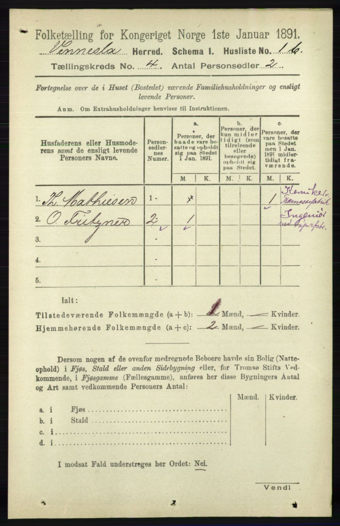 RA, 1891 census for 1014 Vennesla, 1891, p. 837