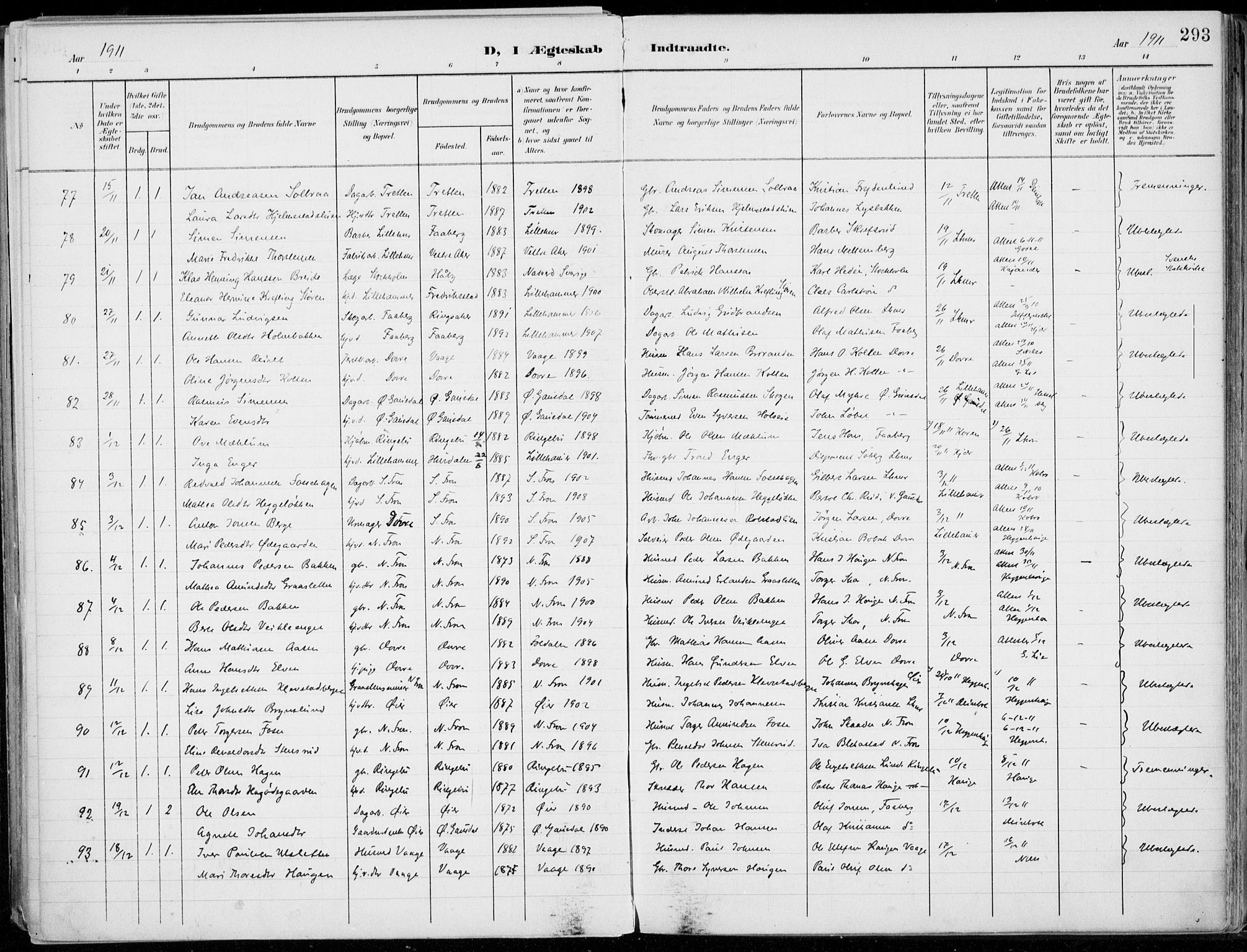 Lillehammer prestekontor, AV/SAH-PREST-088/H/Ha/Haa/L0001: Parish register (official) no. 1, 1901-1916, p. 293