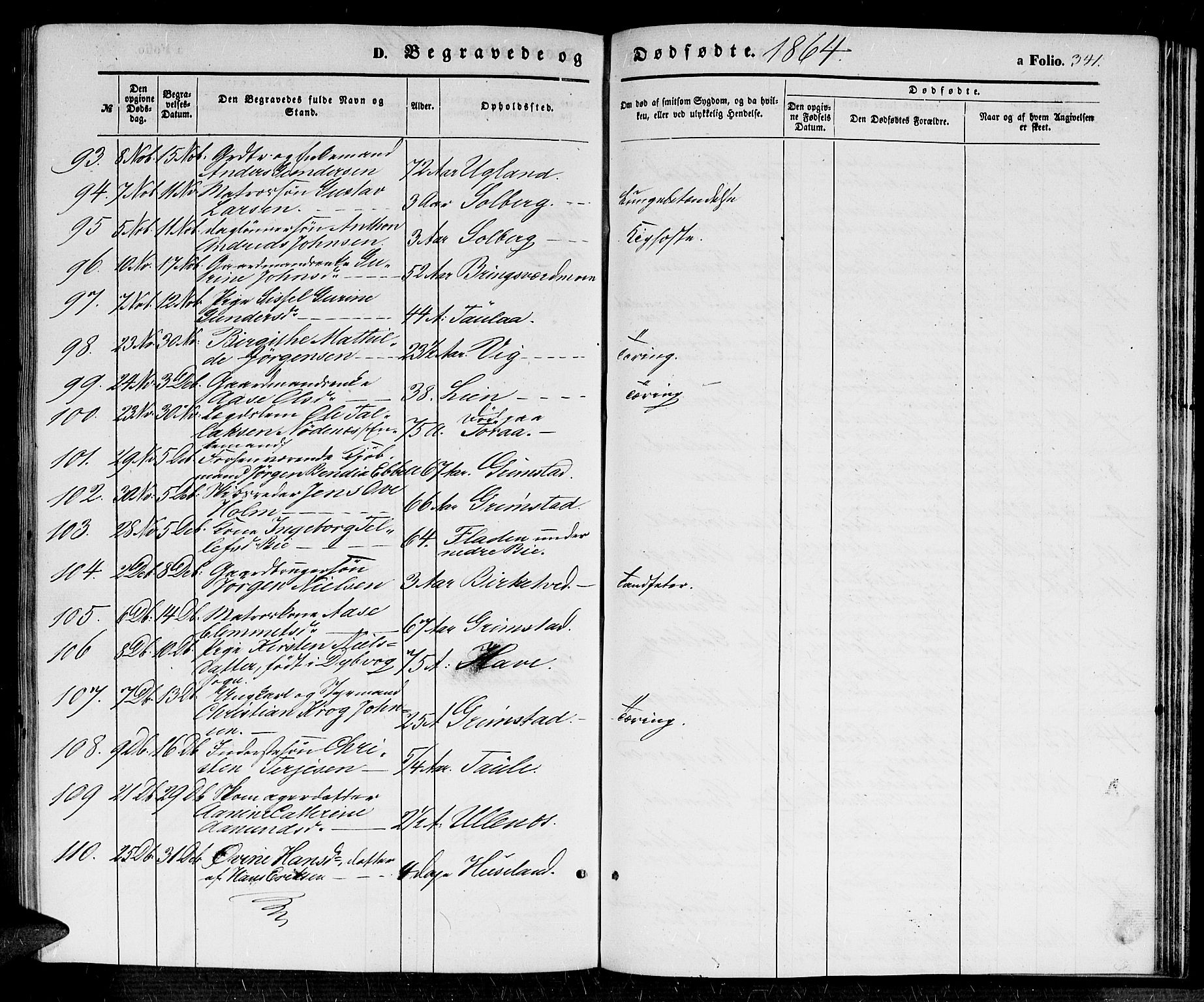 Fjære sokneprestkontor, AV/SAK-1111-0011/F/Fb/L0008: Parish register (copy) no. B 8, 1854-1867, p. 341