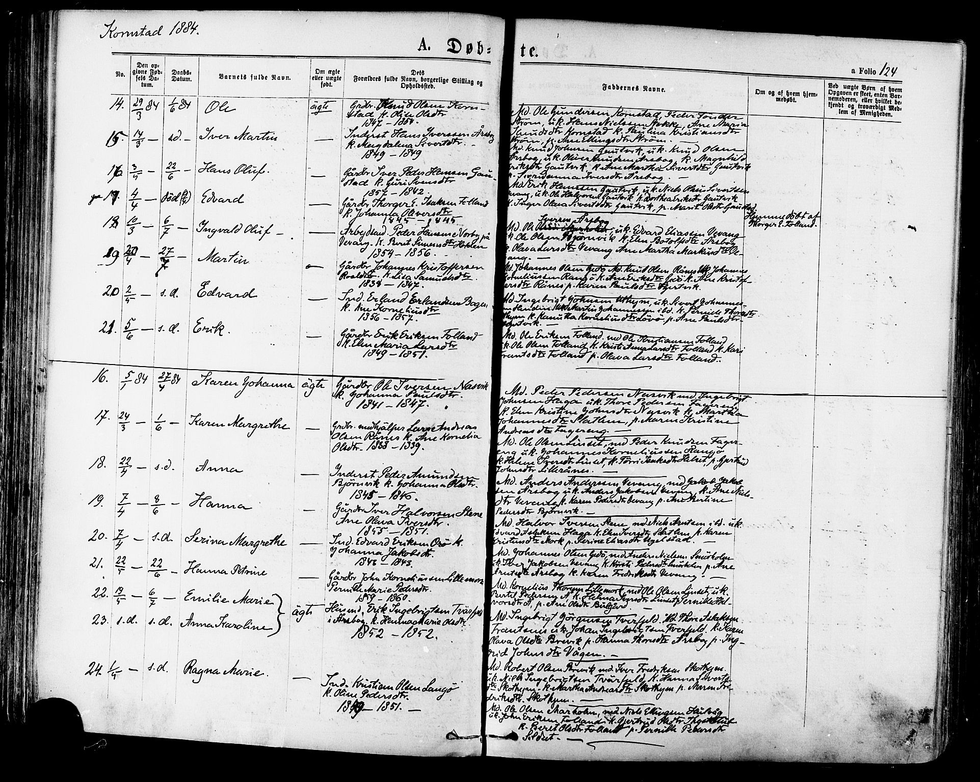 Ministerialprotokoller, klokkerbøker og fødselsregistre - Møre og Romsdal, AV/SAT-A-1454/568/L0806: Parish register (official) no. 568A12 /2, 1878-1884, p. 124