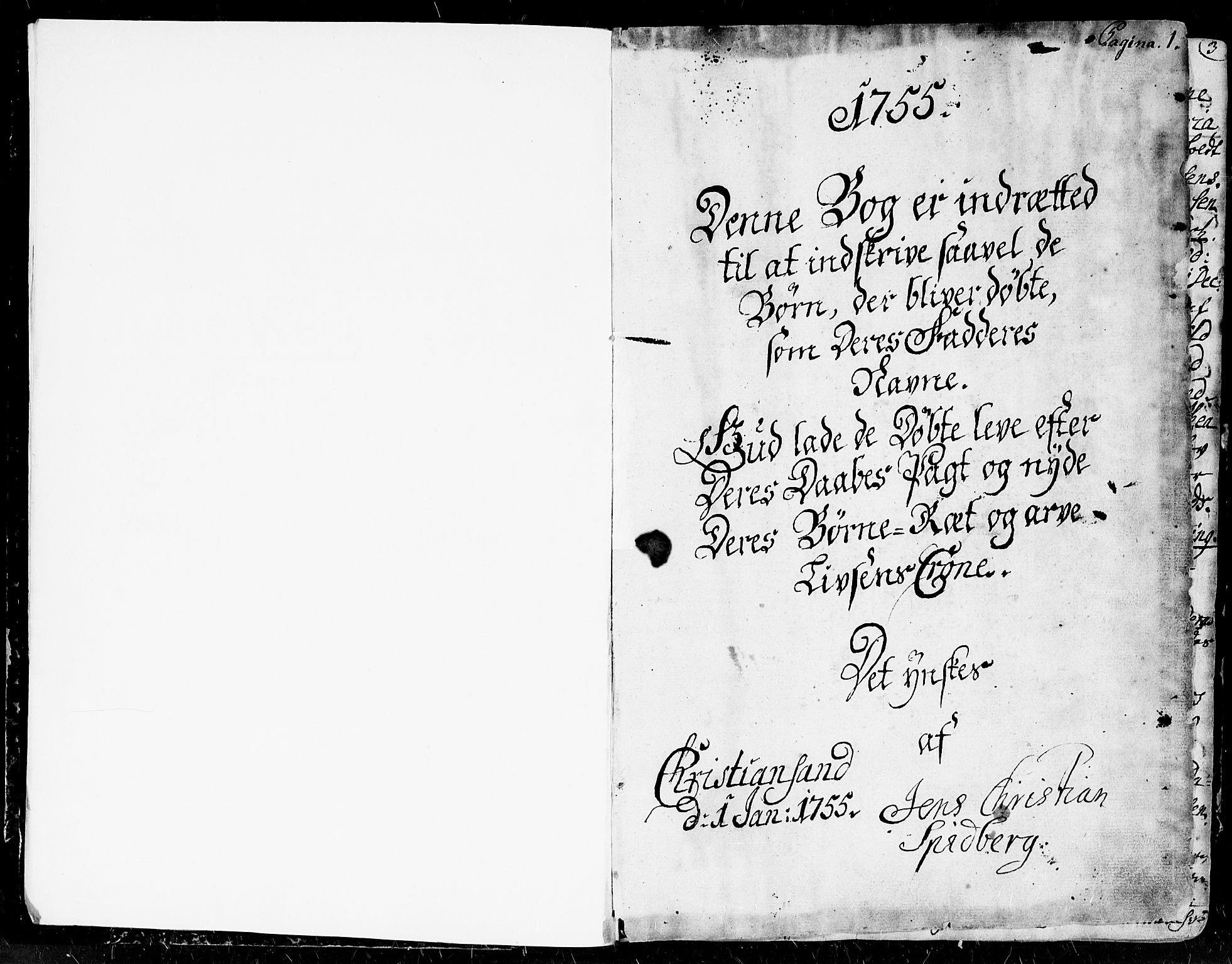 Kristiansand domprosti, SAK/1112-0006/F/Fa/L0002: Parish register (official) no. A 2, 1755-1778, p. 0-1