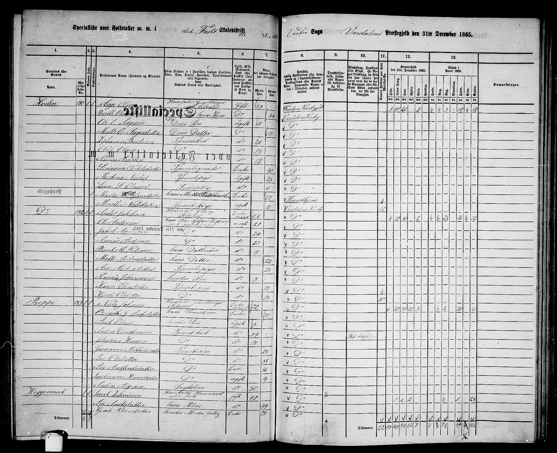 RA, 1865 census for Verdal, 1865, p. 195