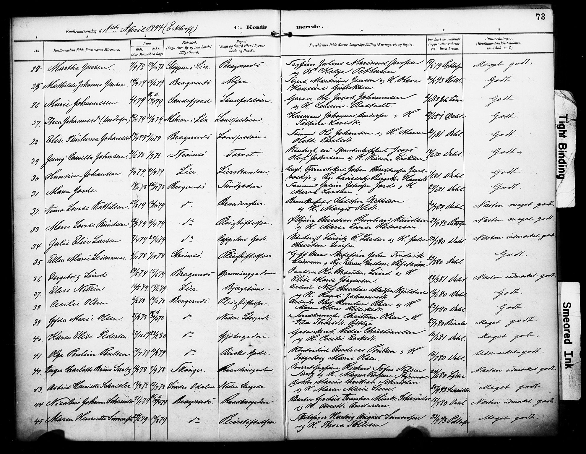 Bragernes kirkebøker, AV/SAKO-A-6/F/Fc/L0006: Parish register (official) no. III 6, 1888-1899, p. 73