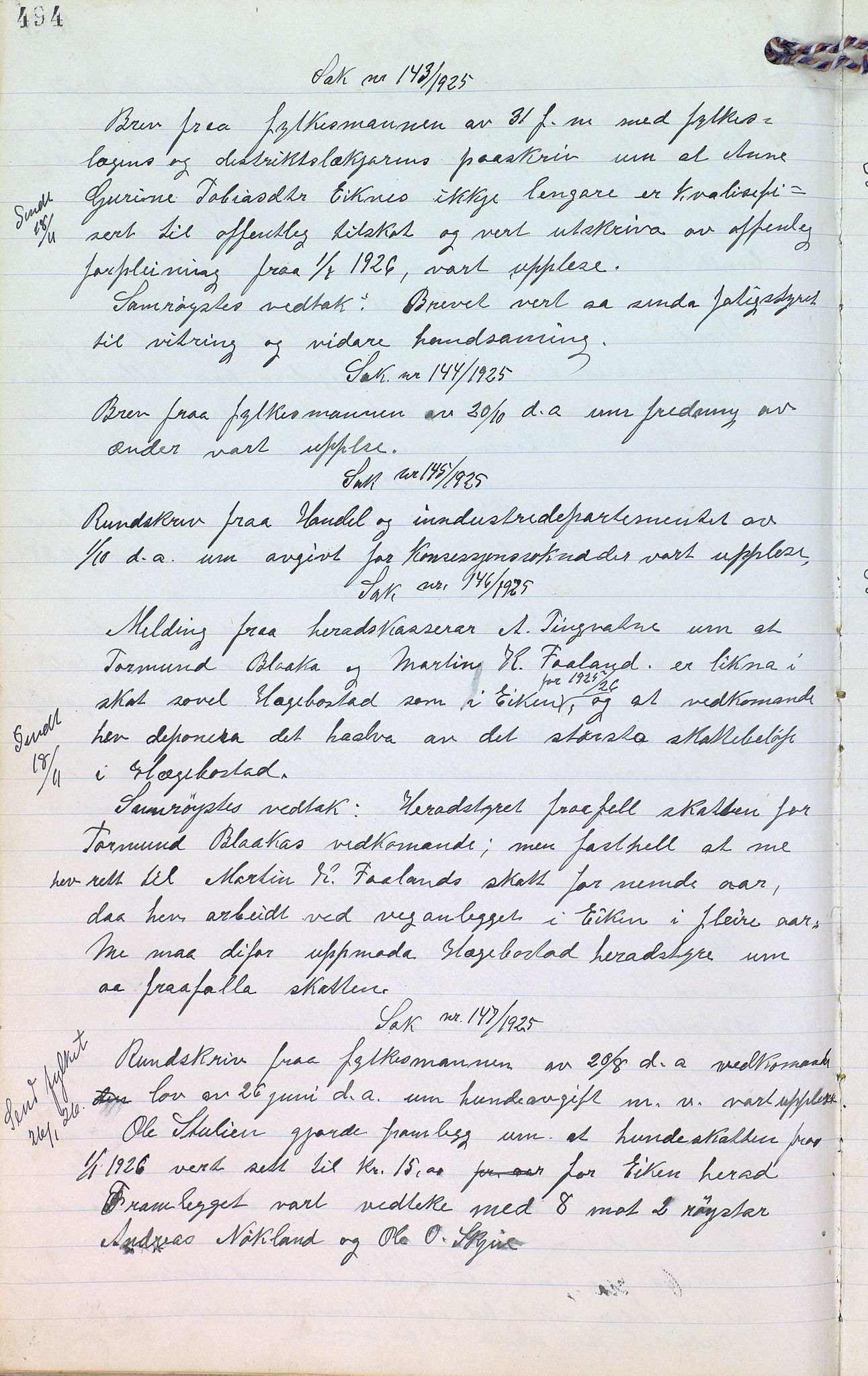 Eiken kommune - Formannskapet, ARKSOR/1034EI120/A/L0001: Møtebok, 1916-1925, p. 494