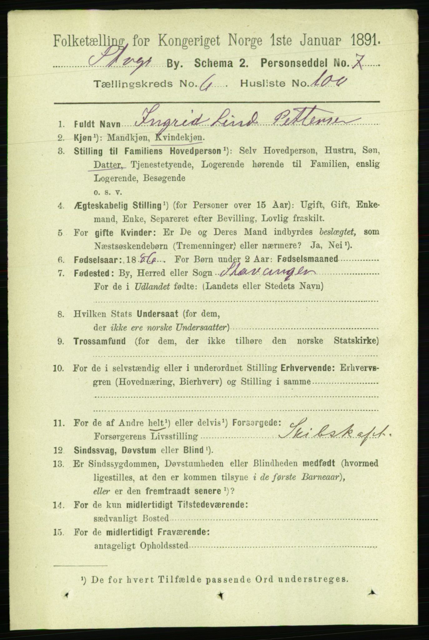 RA, 1891 census for 1103 Stavanger, 1891, p. 10896