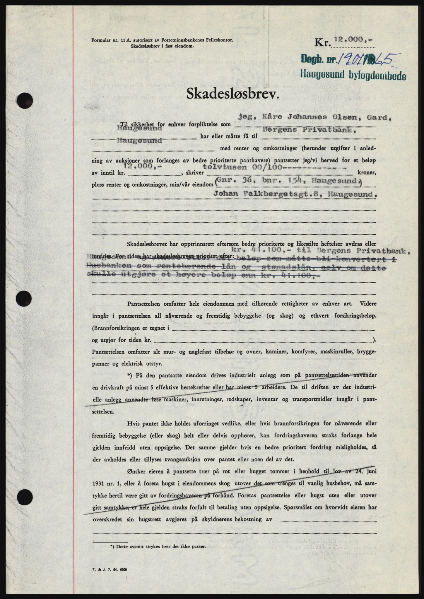 Haugesund tingrett, AV/SAST-A-101415/01/II/IIC/L0053: Mortgage book no. B 53, 1965-1965, Diary no: : 1901/1965