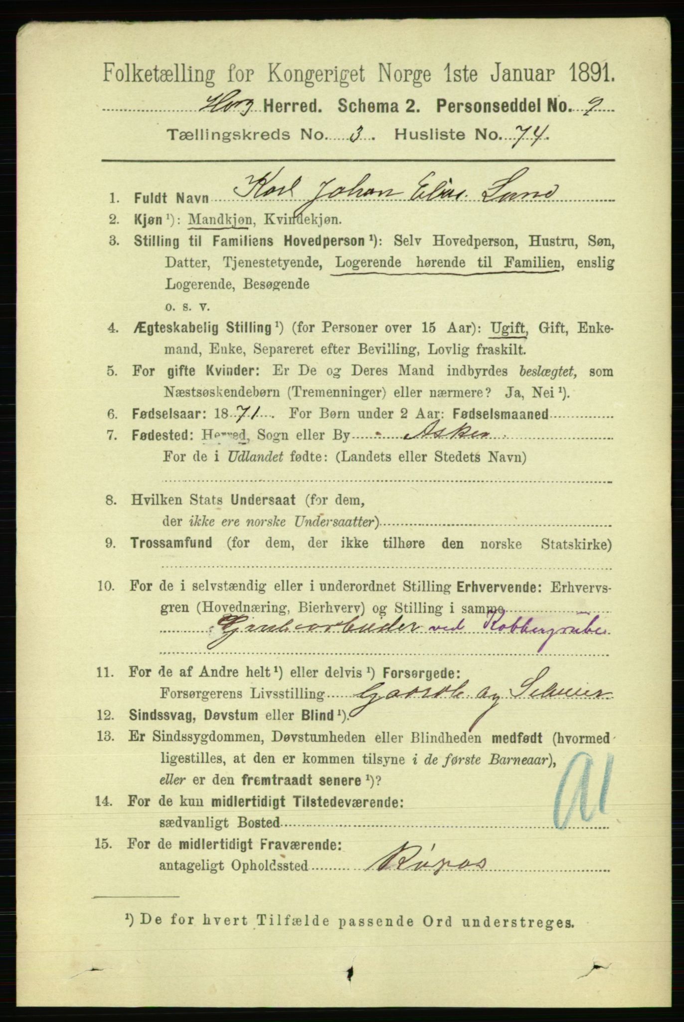 RA, 1891 census for 1650 Horg, 1891, p. 1496