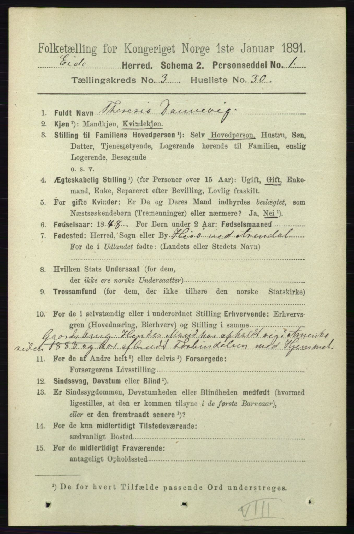 RA, 1891 census for 0925 Eide, 1891, p. 879