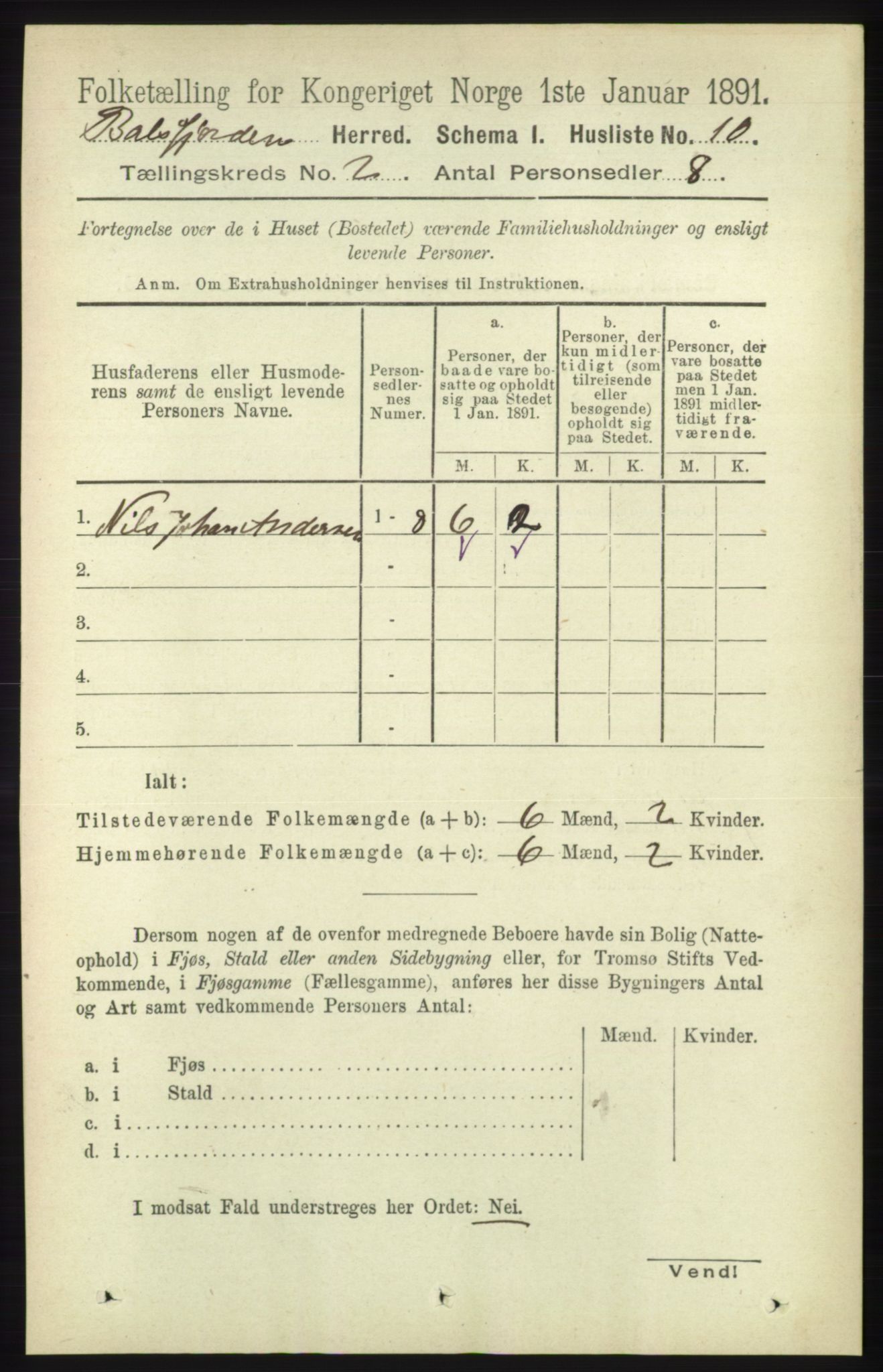 RA, 1891 census for 1933 Balsfjord, 1891, p. 485