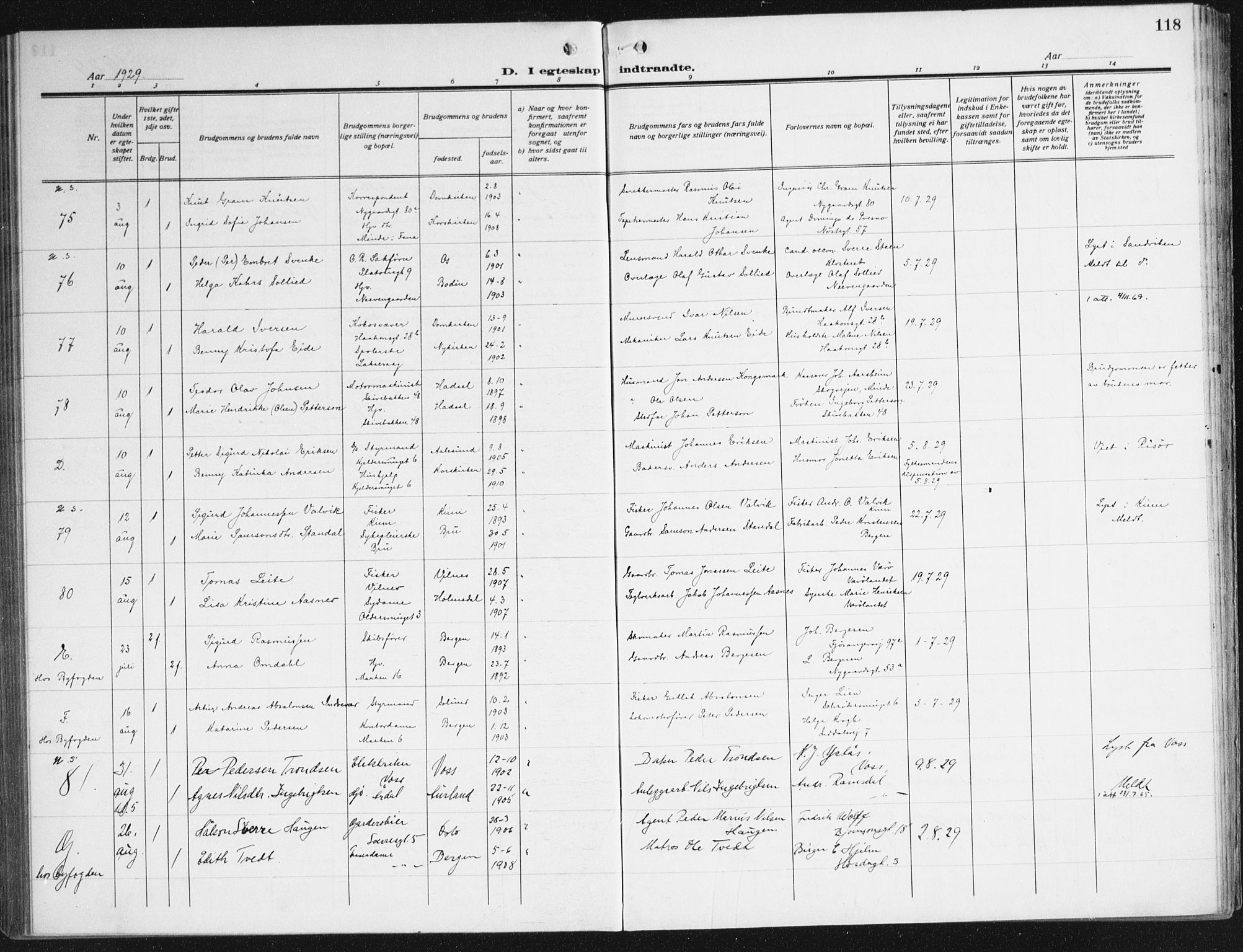 Domkirken sokneprestembete, AV/SAB-A-74801/H/Haa/L0039: Parish register (official) no. D 6, 1921-1937, p. 118