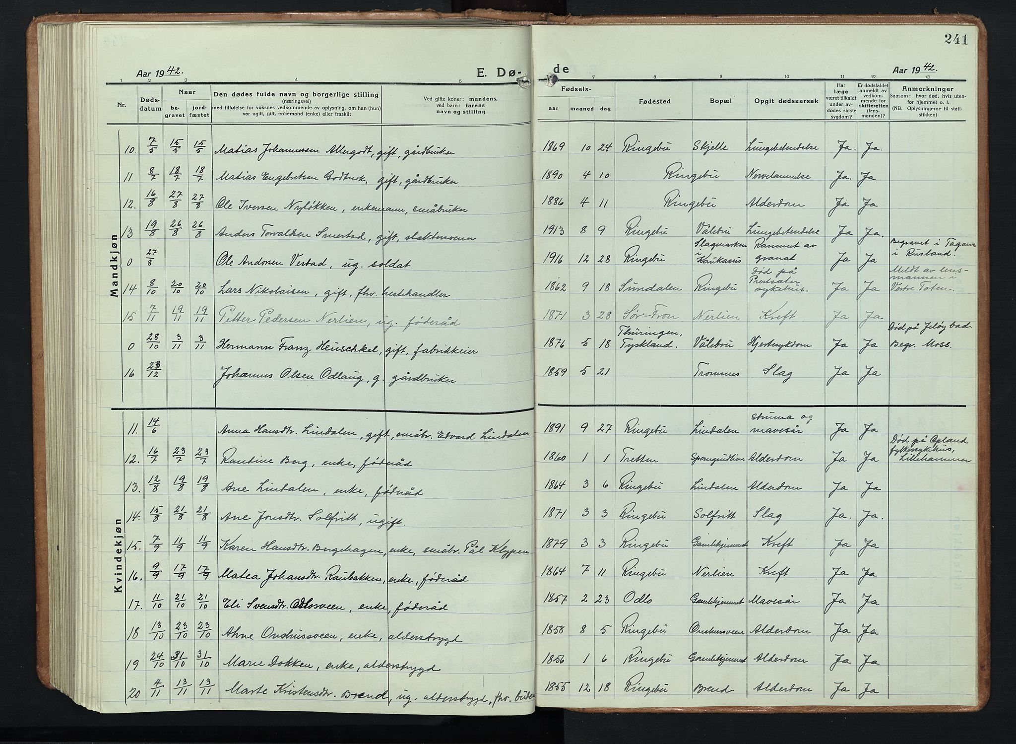 Ringebu prestekontor, SAH/PREST-082/H/Ha/Hab/L0011: Parish register (copy) no. 11, 1921-1943, p. 241