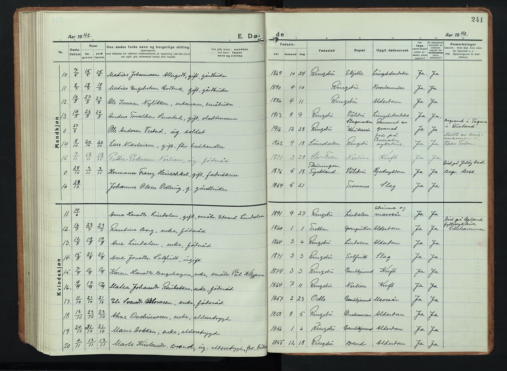 Ringebu prestekontor, AV/SAH-PREST-082/H/Ha/Hab/L0011: Parish register (copy) no. 11, 1921-1943, p. 241