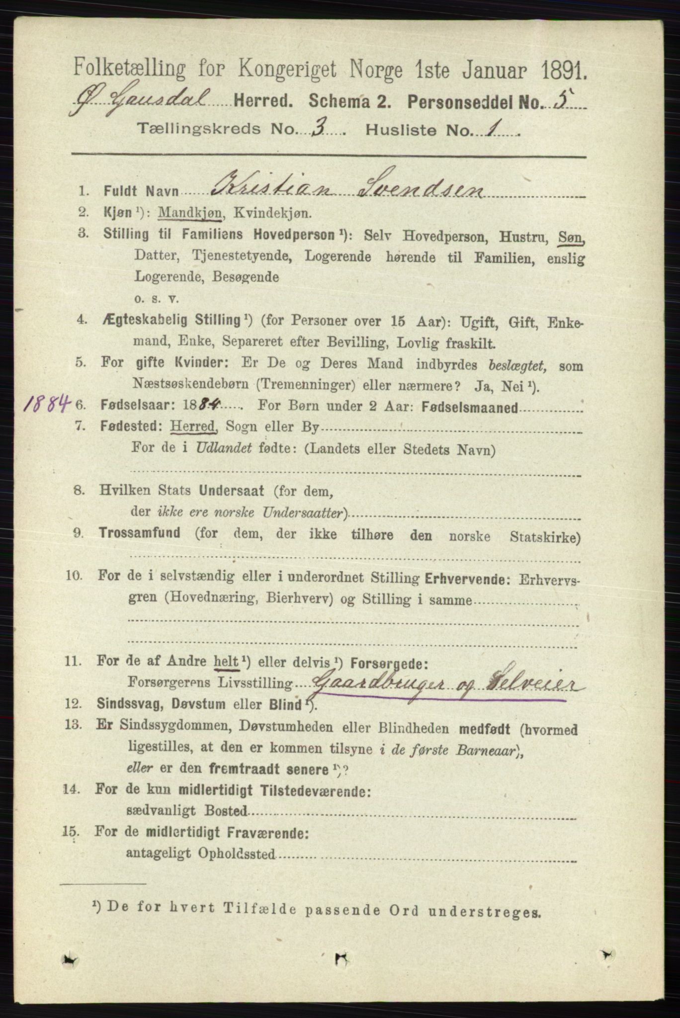 RA, 1891 census for 0522 Østre Gausdal, 1891, p. 1708