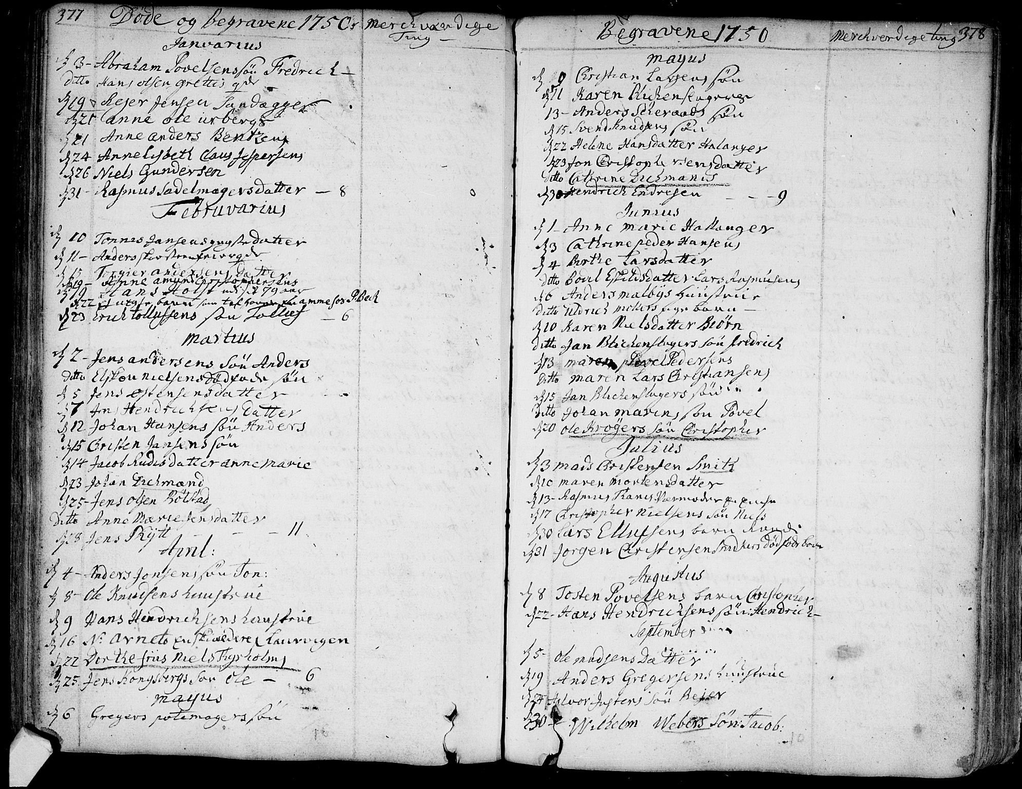 Bragernes kirkebøker, SAKO/A-6/F/Fa/L0004: Parish register (official) no. I 4, 1734-1759, p. 377-378