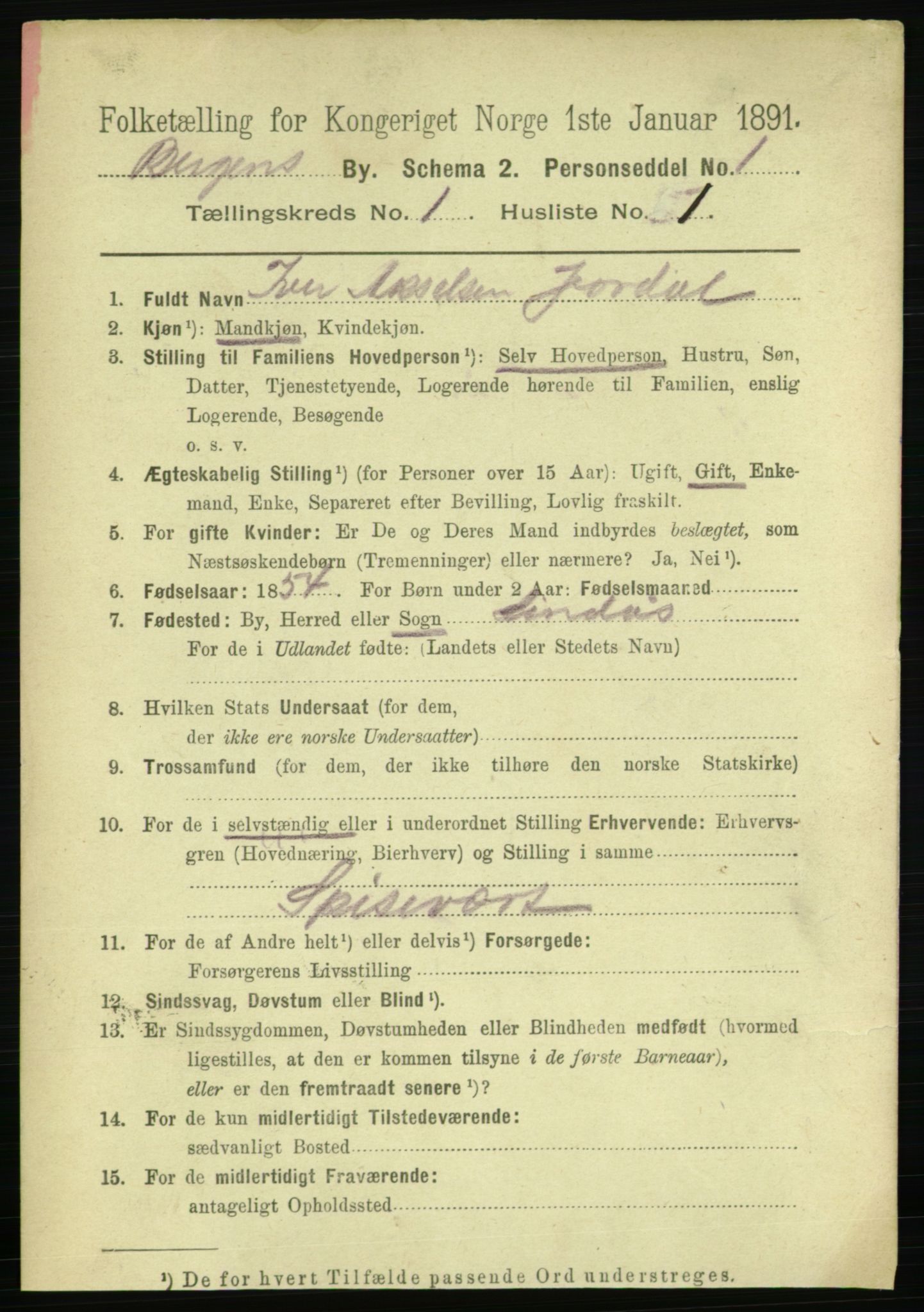 RA, 1891 Census for 1301 Bergen, 1891, p. 8953