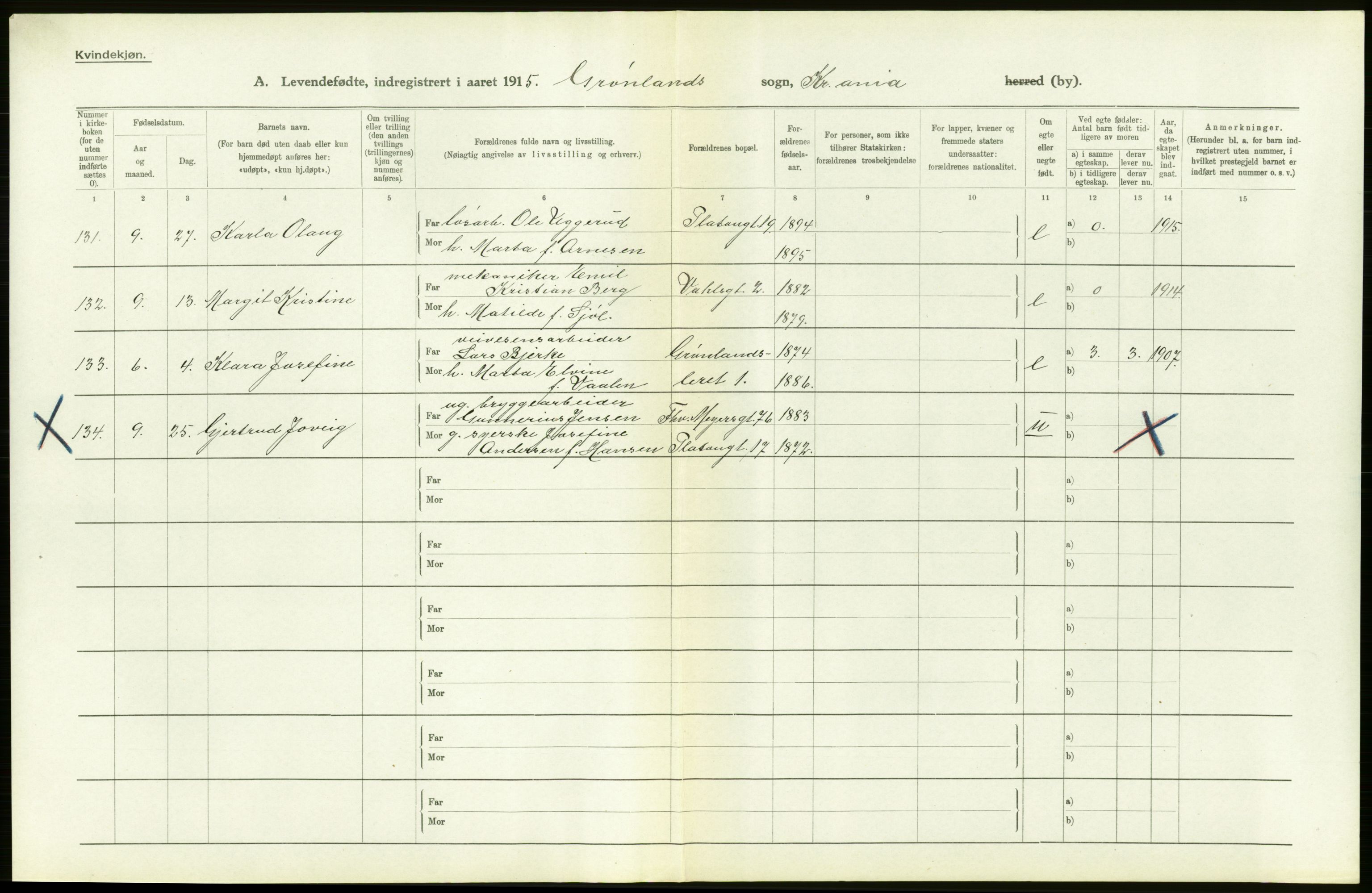 Statistisk sentralbyrå, Sosiodemografiske emner, Befolkning, AV/RA-S-2228/D/Df/Dfb/Dfbe/L0006: Kristiania: Levendefødte menn og kvinner., 1915, p. 648