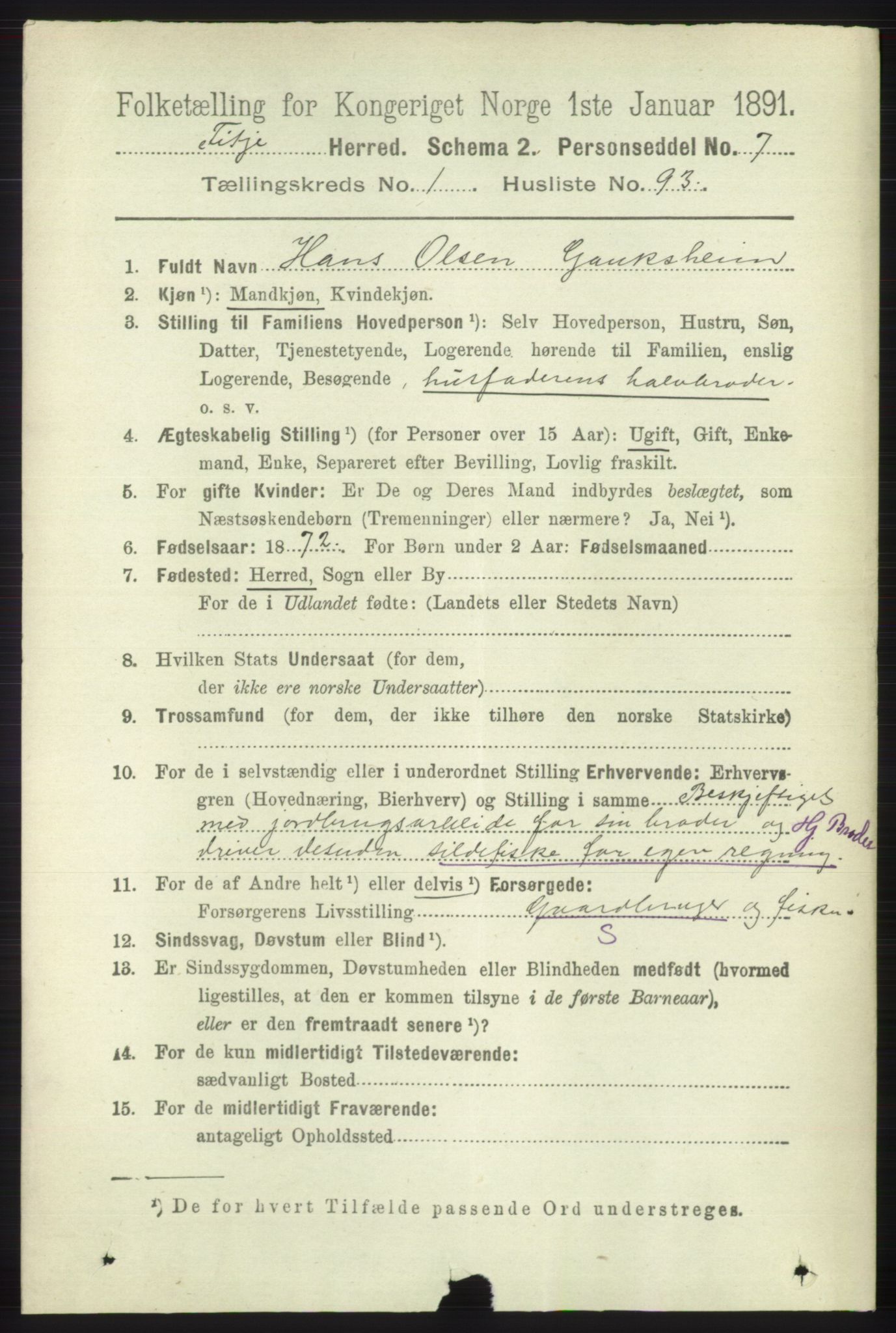 RA, 1891 census for 1222 Fitjar, 1891, p. 576