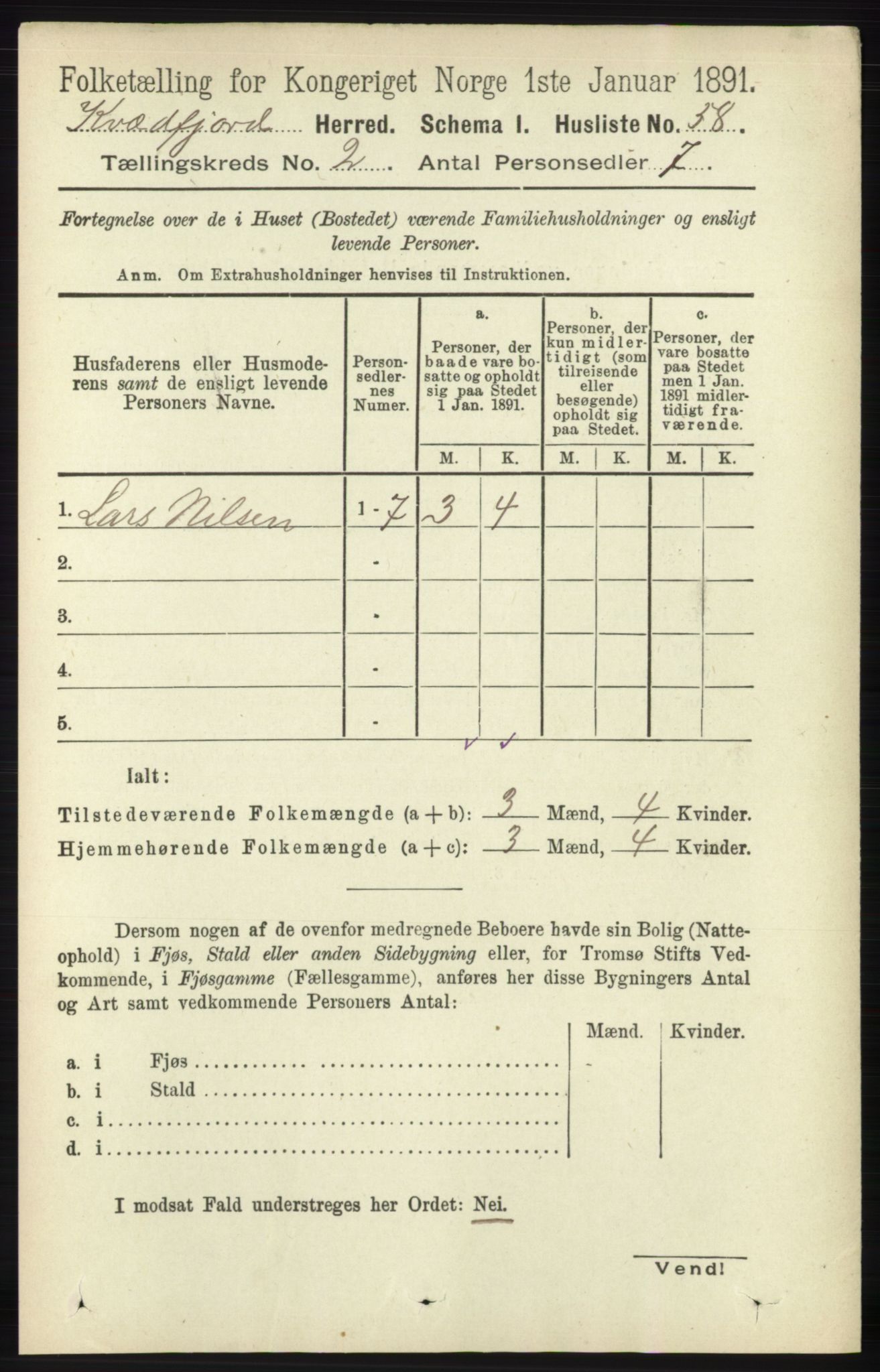 RA, 1891 census for 1911 Kvæfjord, 1891, p. 685