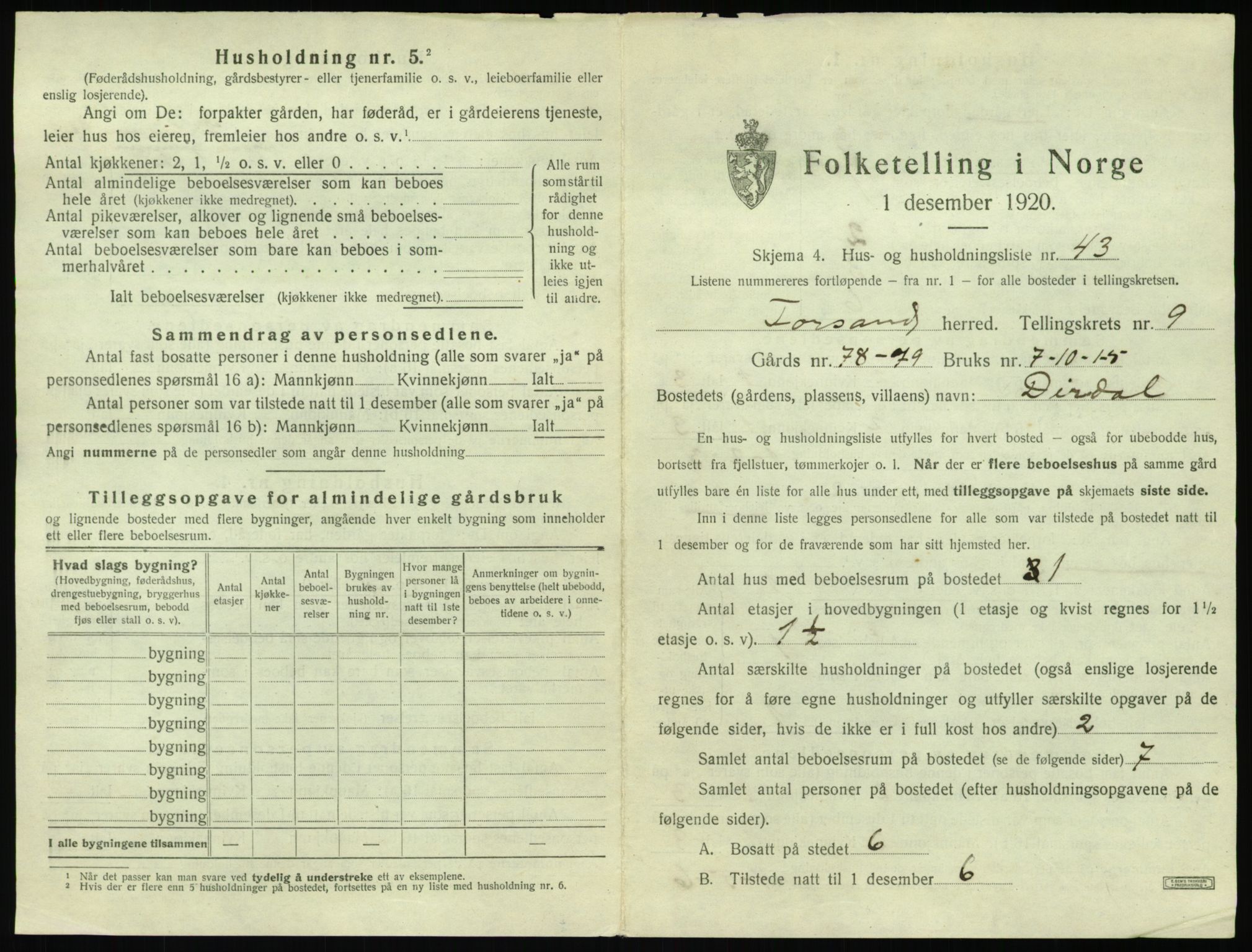 SAST, 1920 census for Forsand, 1920, p. 751