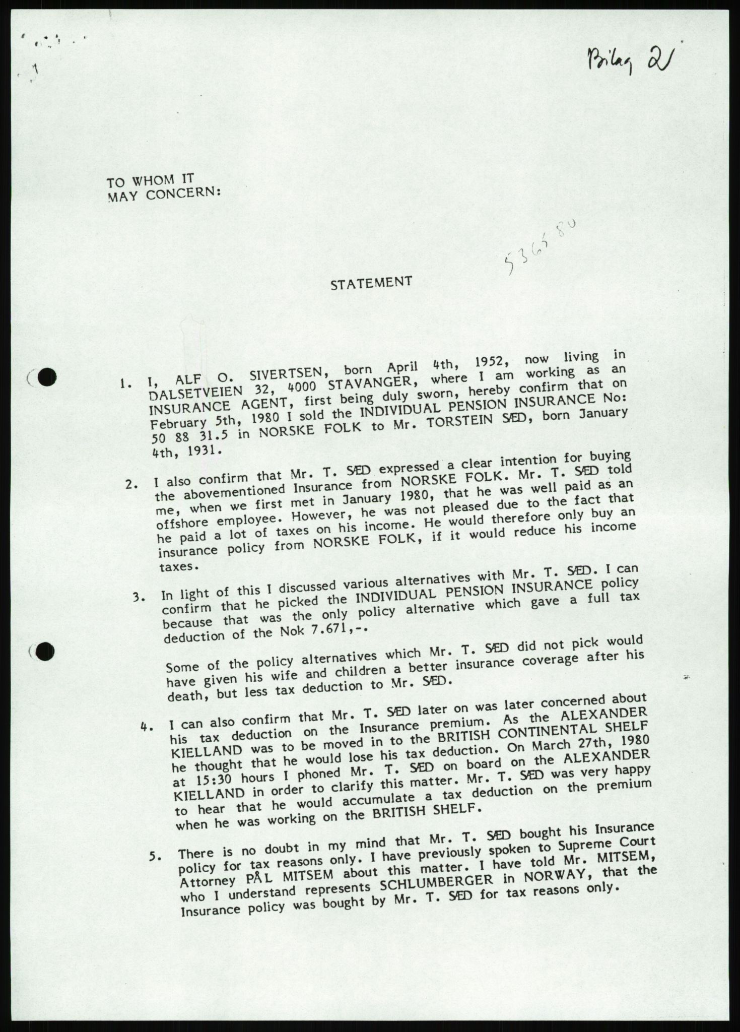 Pa 1503 - Stavanger Drilling AS, AV/SAST-A-101906/Da/L0001: Alexander L. Kielland - Begrensningssak Stavanger byrett, 1986, p. 141