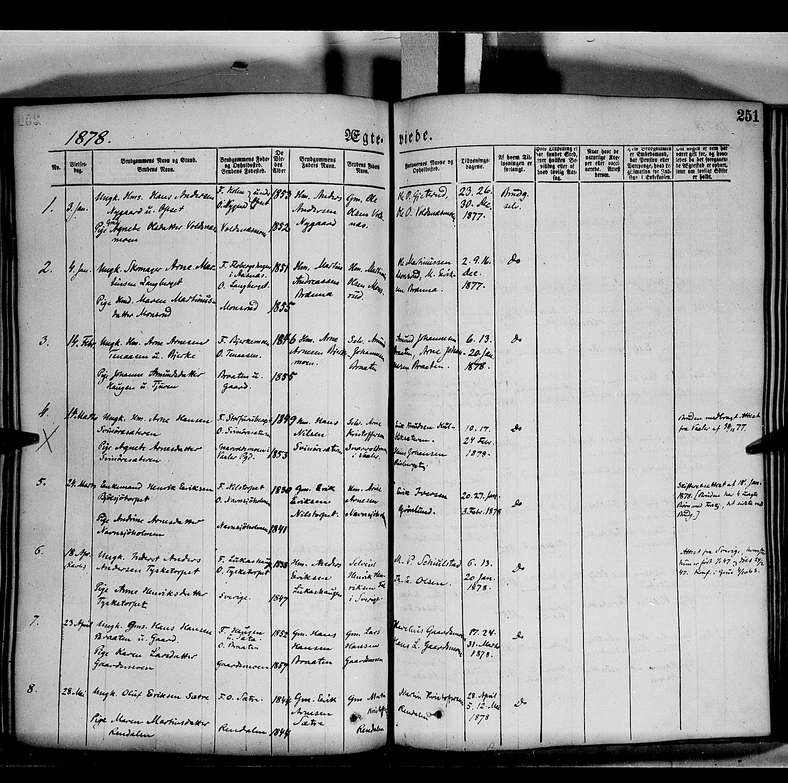 Grue prestekontor, SAH/PREST-036/H/Ha/Haa/L0011: Parish register (official) no. 11, 1873-1880, p. 251