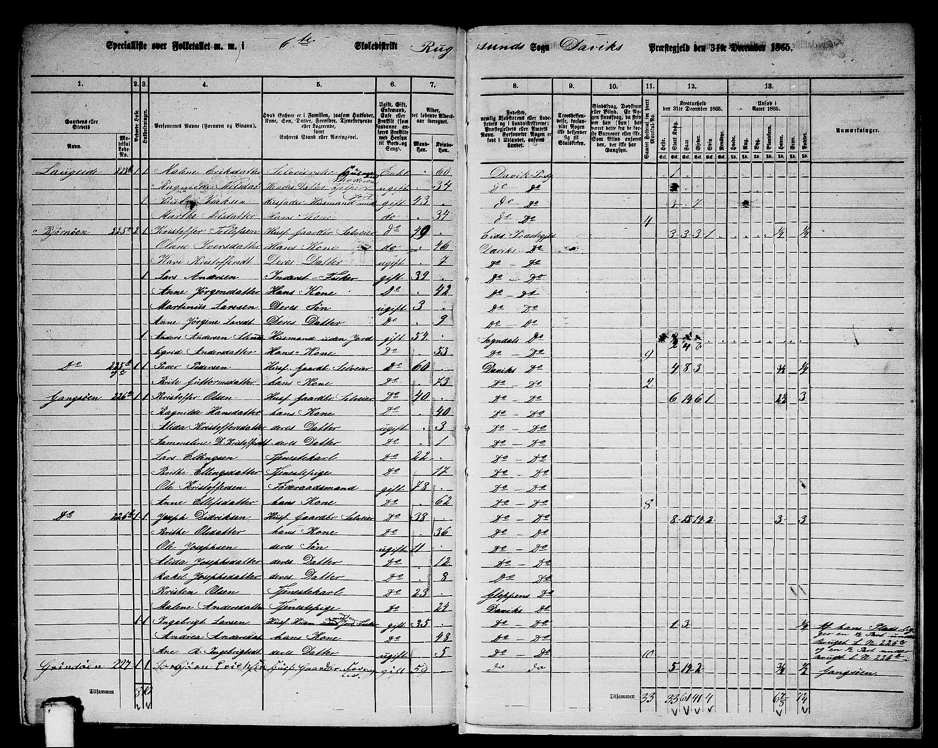 RA, 1865 census for Davik, 1865, p. 115