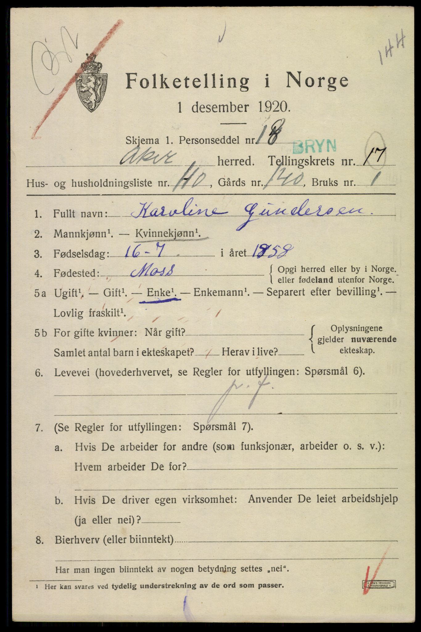 SAO, 1920 census for Aker, 1920, p. 104280