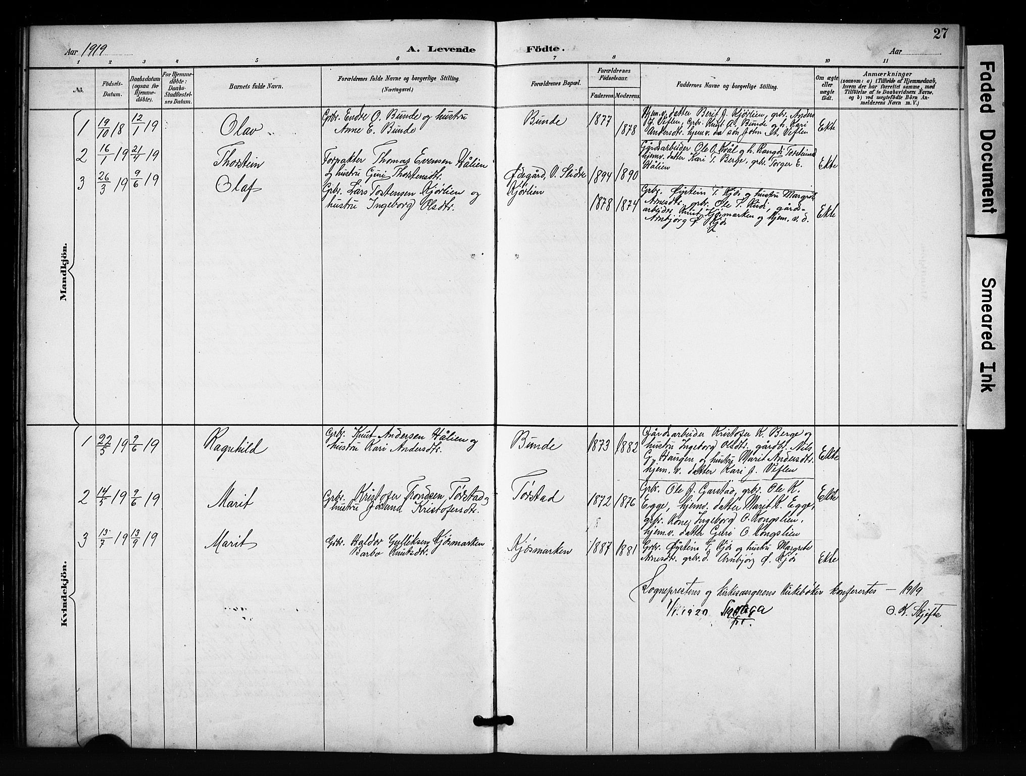 Vang prestekontor, Valdres, SAH/PREST-140/H/Hb/L0007: Parish register (copy) no. 7, 1893-1924, p. 27