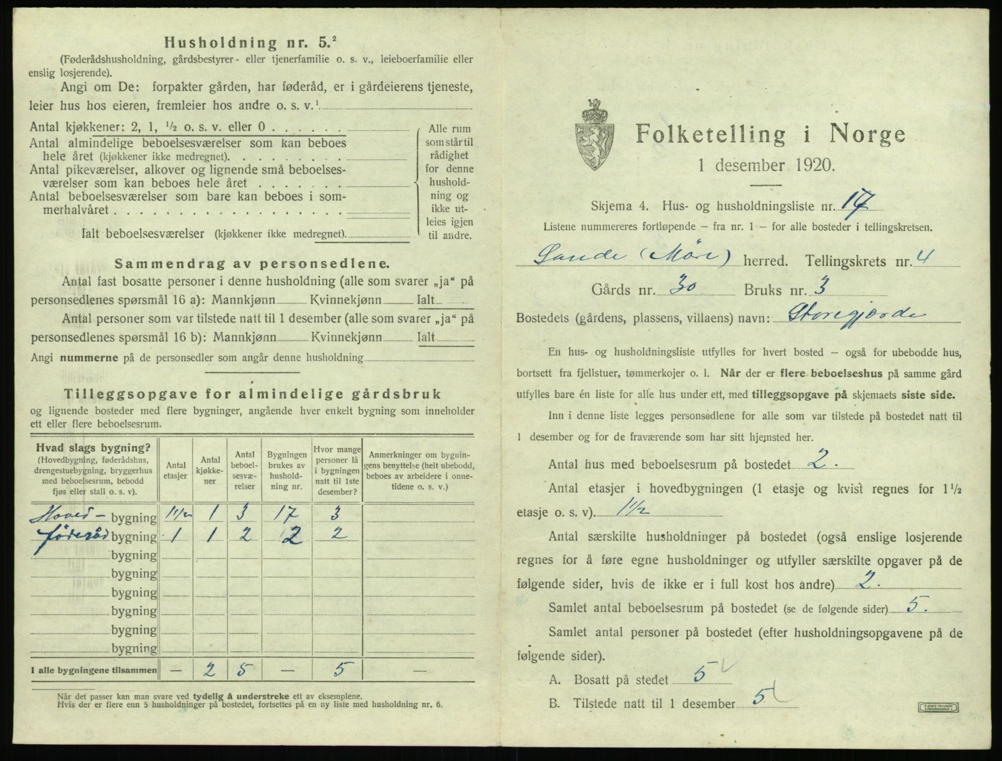 SAT, 1920 census for Sande (MR), 1920, p. 392