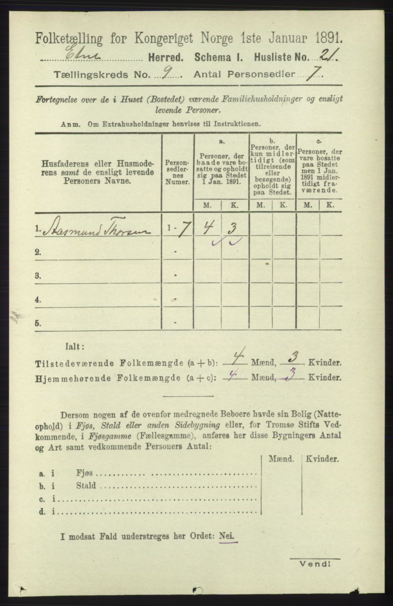 RA, 1891 census for 1211 Etne, 1891, p. 1710