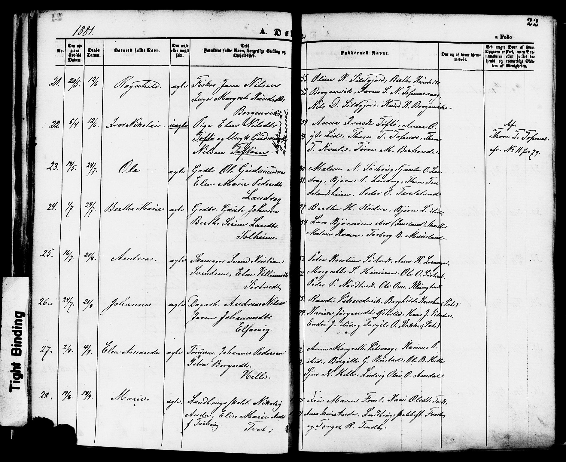 Nedstrand sokneprestkontor, AV/SAST-A-101841/01/IV: Parish register (official) no. A 11, 1877-1887, p. 22