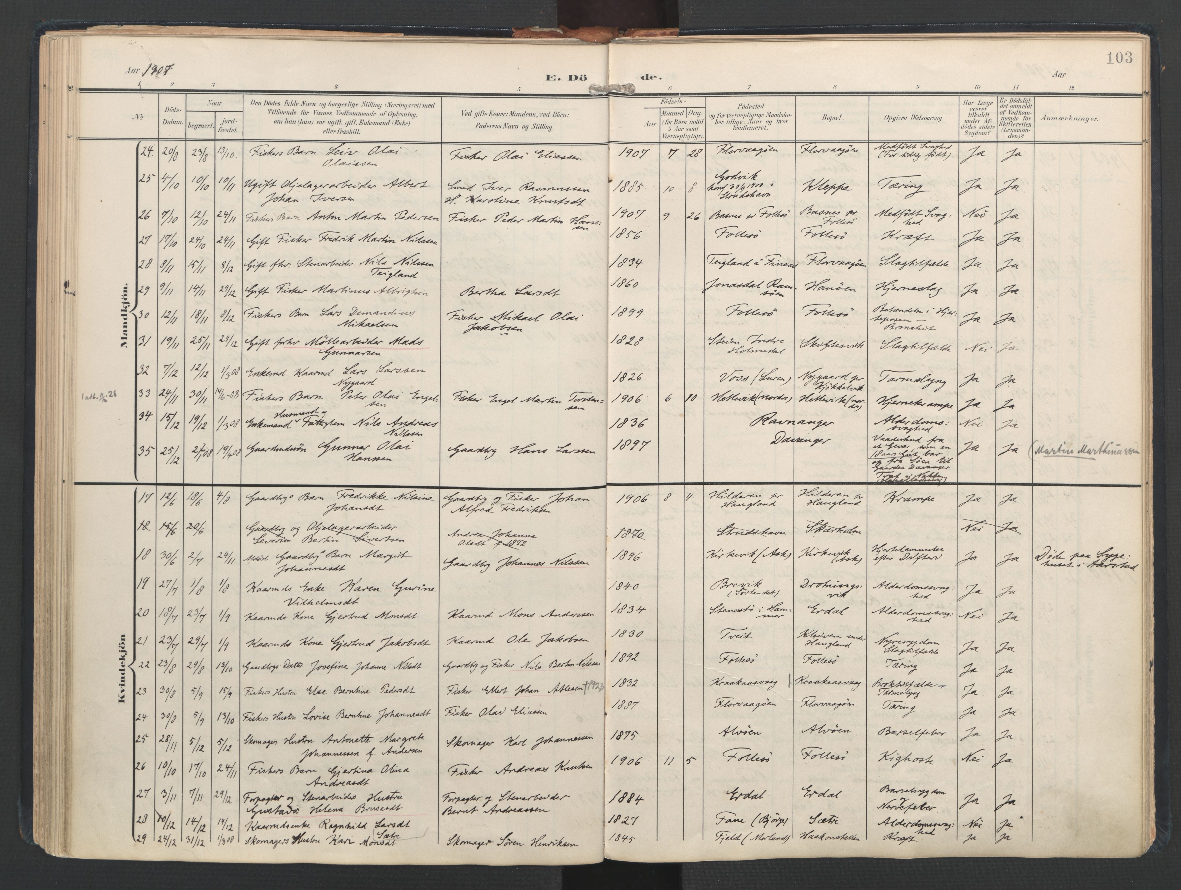 Askøy Sokneprestembete, AV/SAB-A-74101/H/Ha/Haa/Haad/L0001: Parish register (official) no. D 1, 1902-1916, p. 103