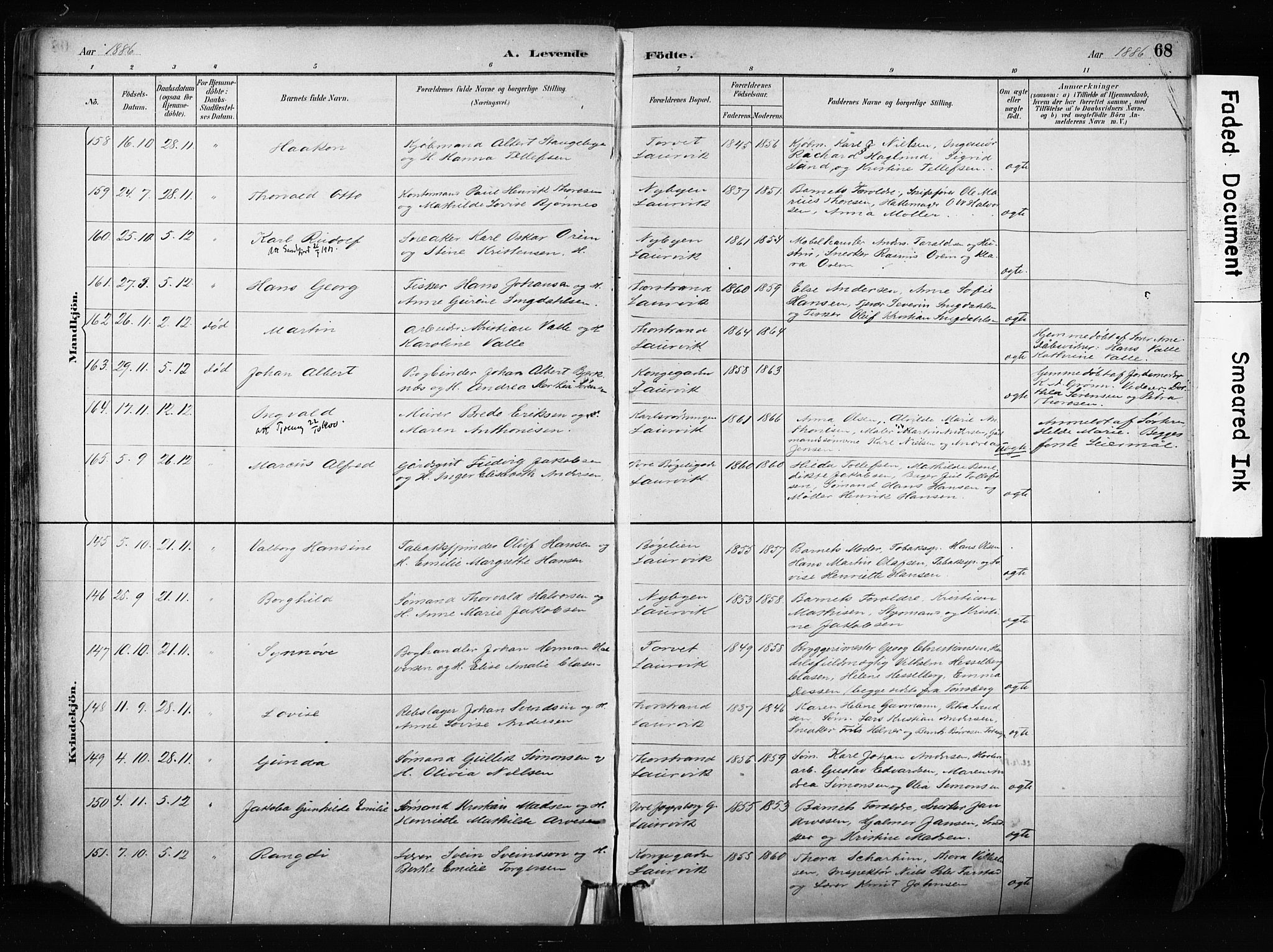 Larvik kirkebøker, SAKO/A-352/F/Fa/L0009: Parish register (official) no. I 9, 1884-1904, p. 68