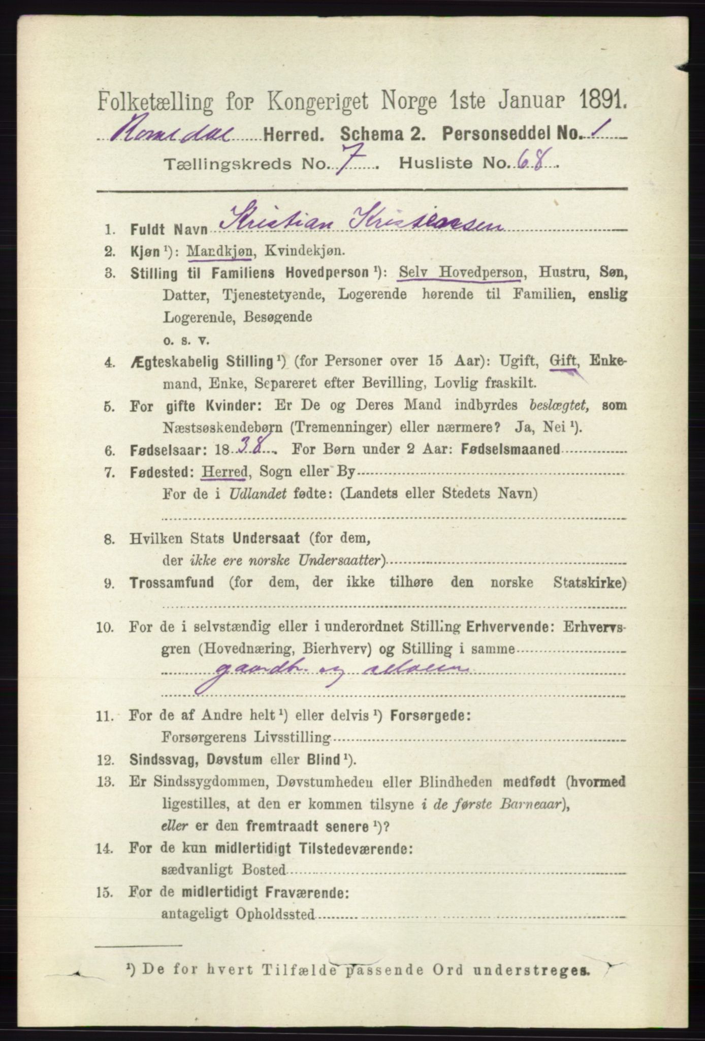 RA, 1891 census for 0416 Romedal, 1891, p. 3886