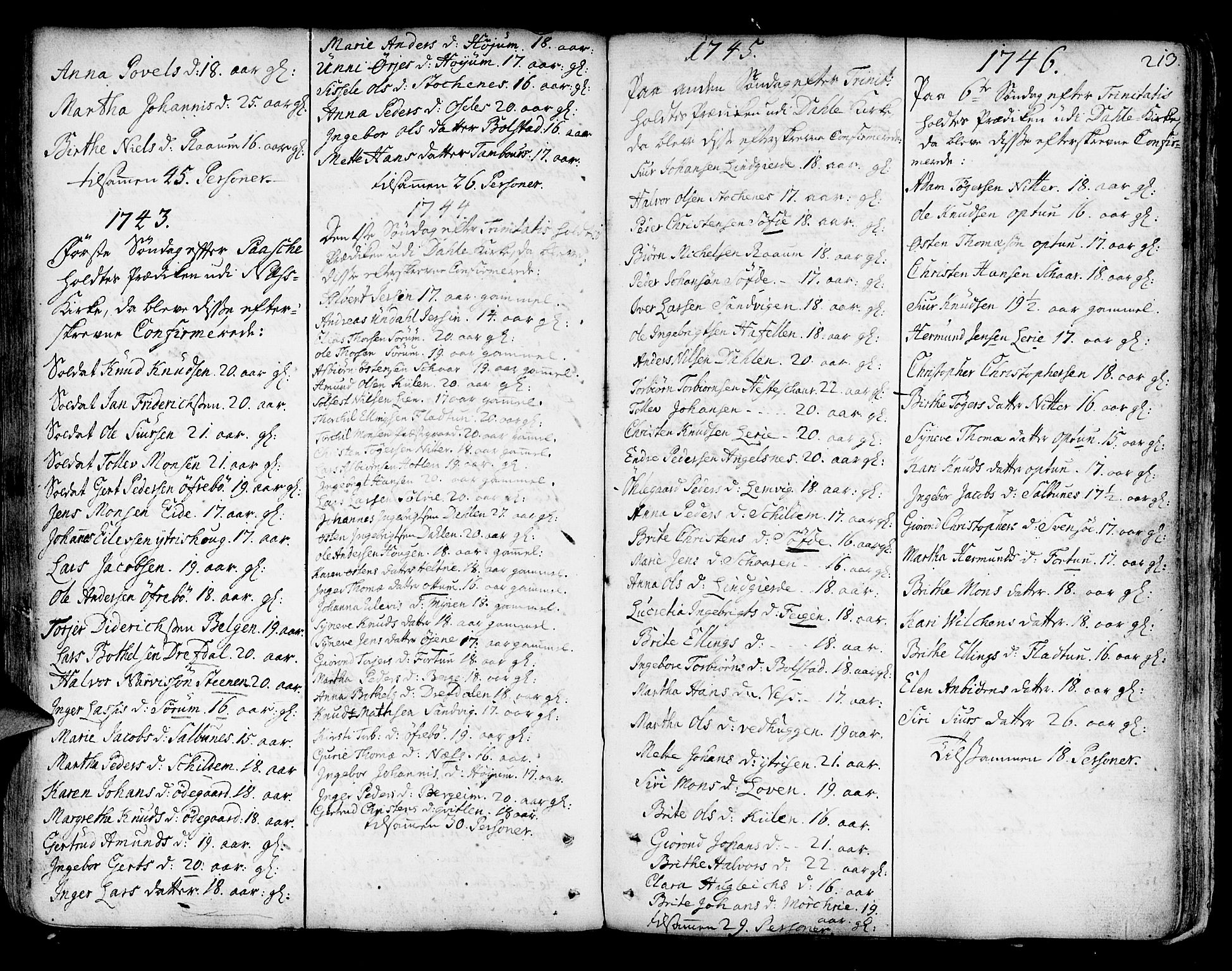 Luster sokneprestembete, SAB/A-81101/H/Haa/Haaa/L0001: Parish register (official) no. A 1, 1731-1803, p. 213