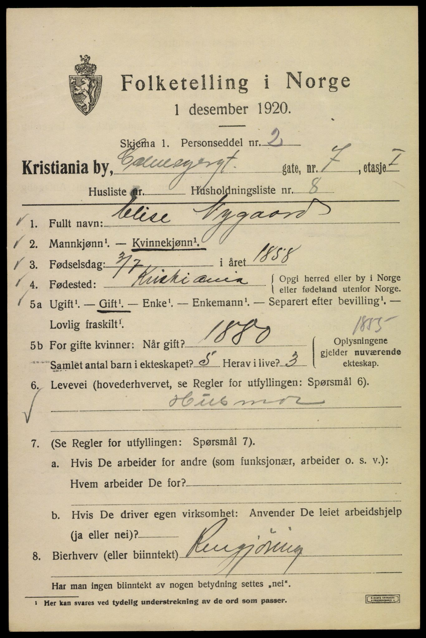 SAO, 1920 census for Kristiania, 1920, p. 181789