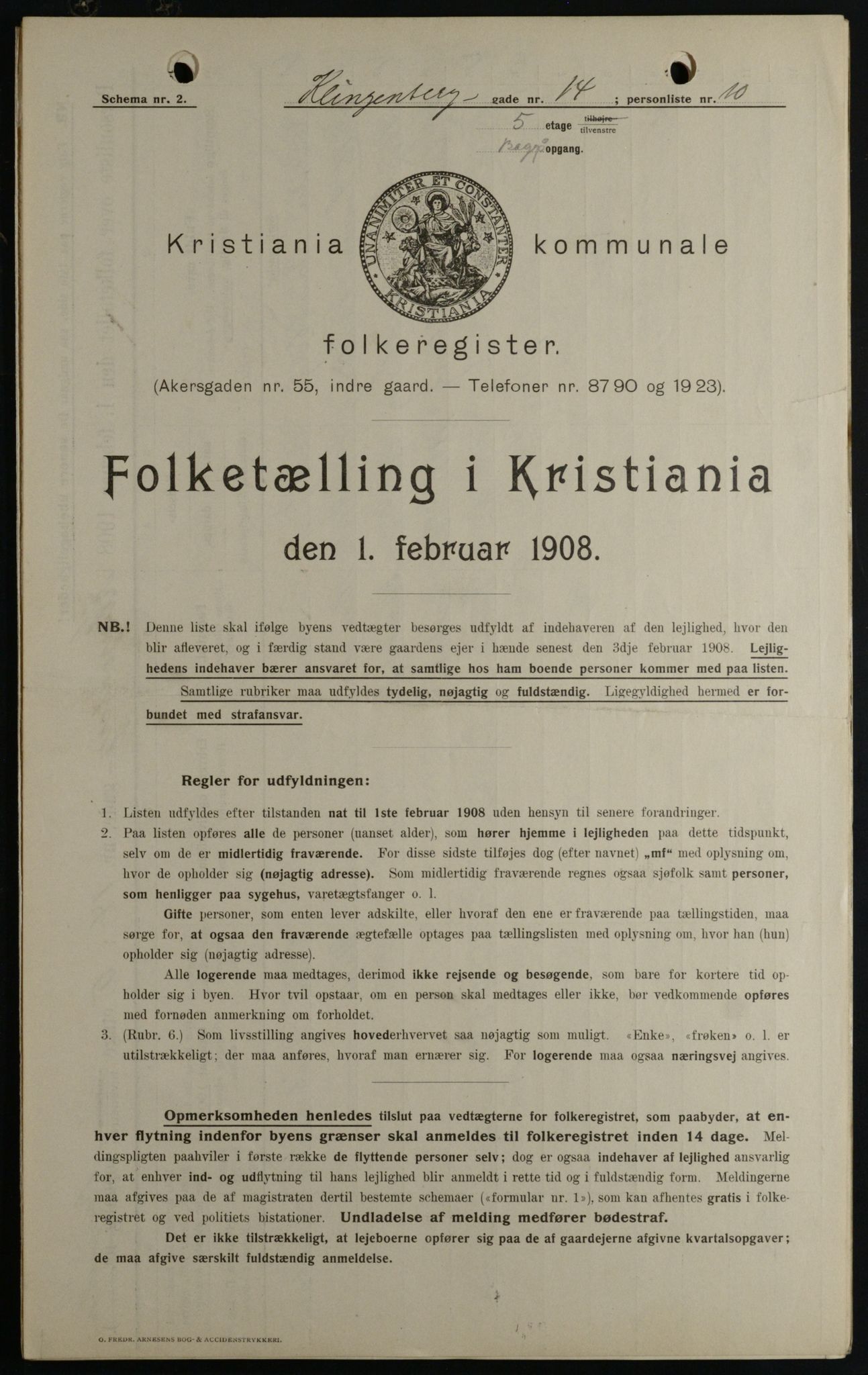 OBA, Municipal Census 1908 for Kristiania, 1908, p. 46411