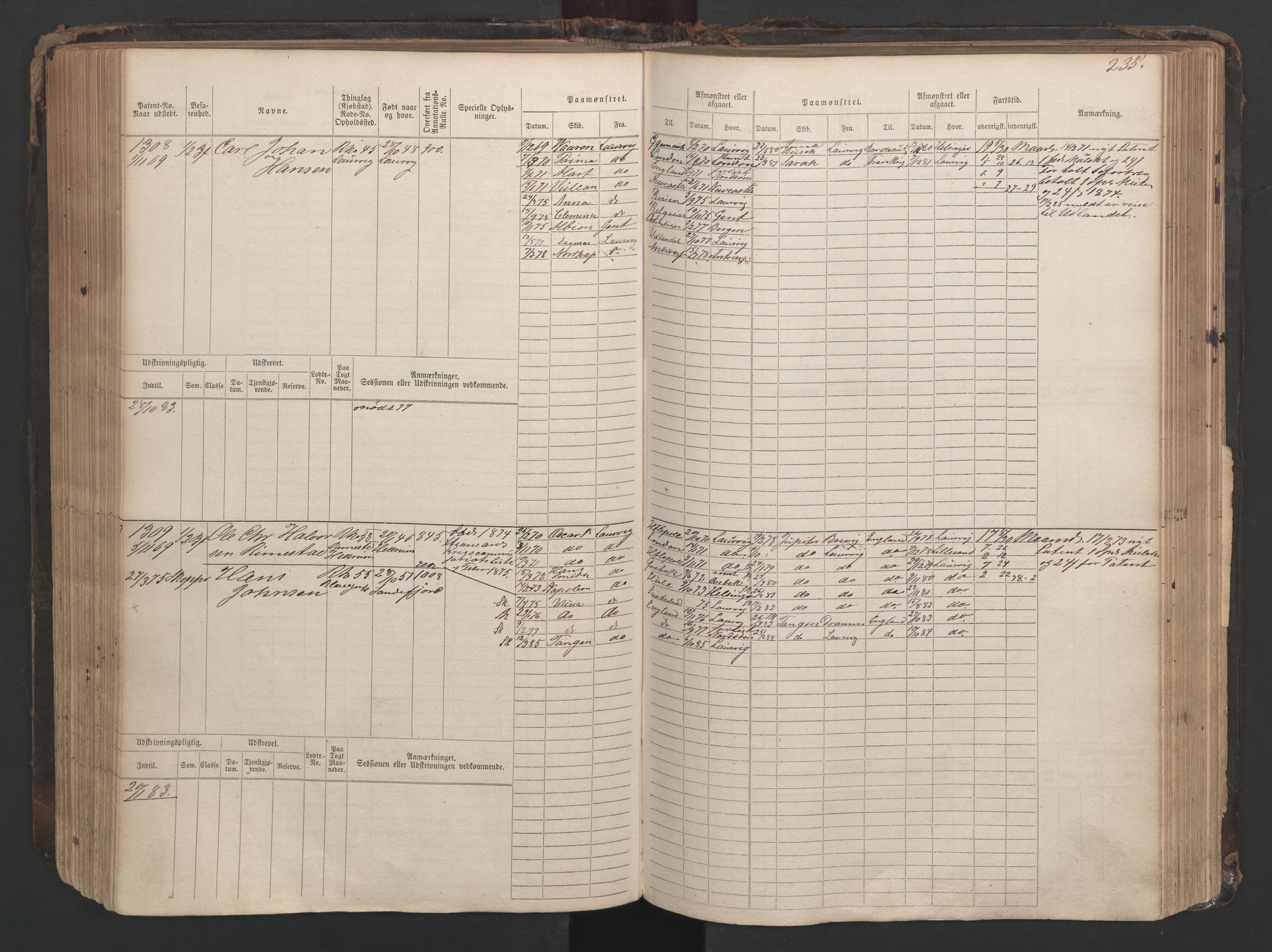 Larvik innrulleringskontor, AV/SAKO-A-787/F/Fc/L0003: Hovedrulle, 1868, p. 235