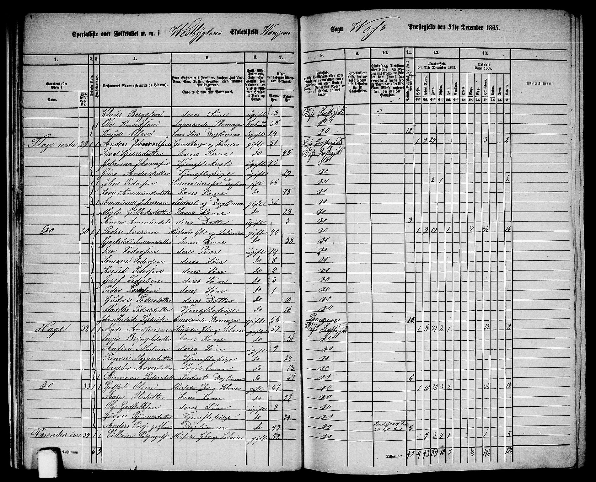 RA, 1865 census for Voss, 1865, p. 23