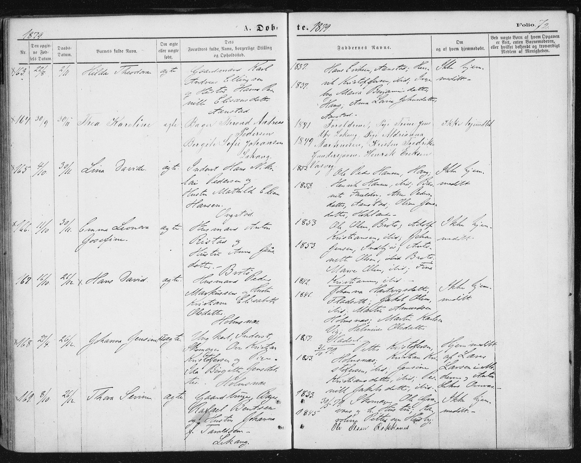 Ministerialprotokoller, klokkerbøker og fødselsregistre - Nordland, AV/SAT-A-1459/888/L1243: Parish register (official) no. 888A09, 1876-1879, p. 72