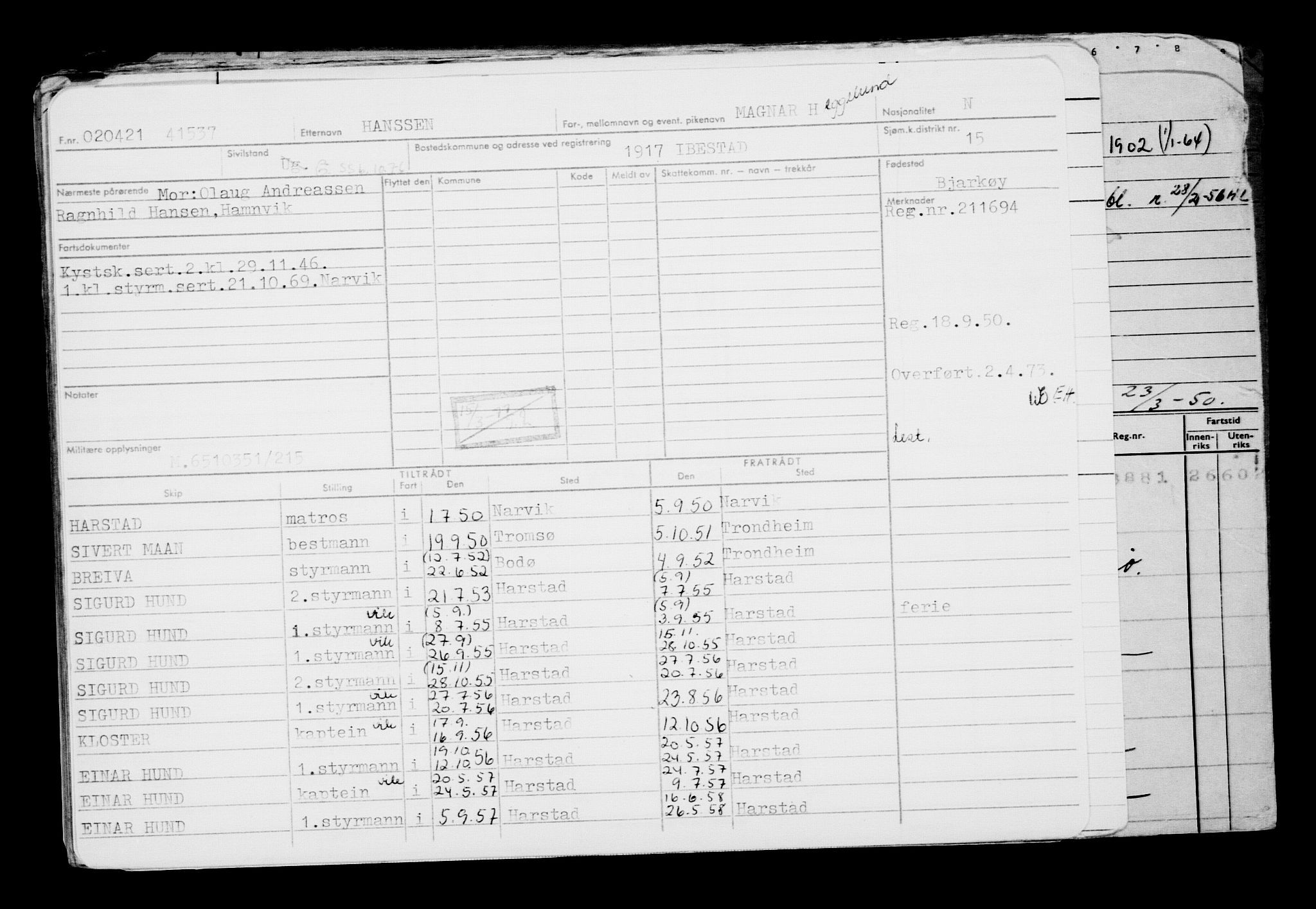 Direktoratet for sjømenn, AV/RA-S-3545/G/Gb/L0192: Hovedkort, 1921, p. 43