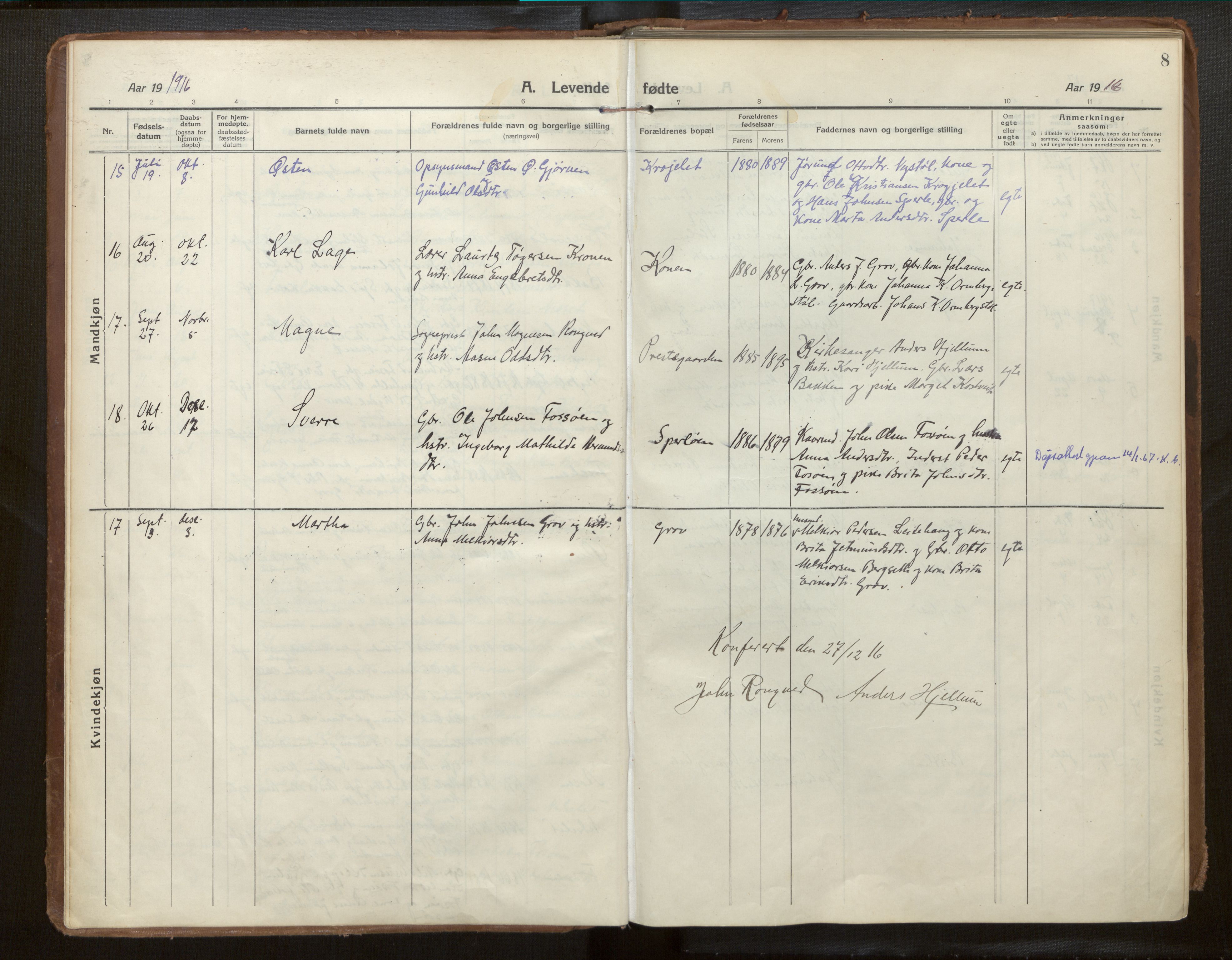 Jostedal sokneprestembete, SAB/A-80601/H/Haa/Haab/L0002: Parish register (official) no. B 2, 1915-1931, p. 8