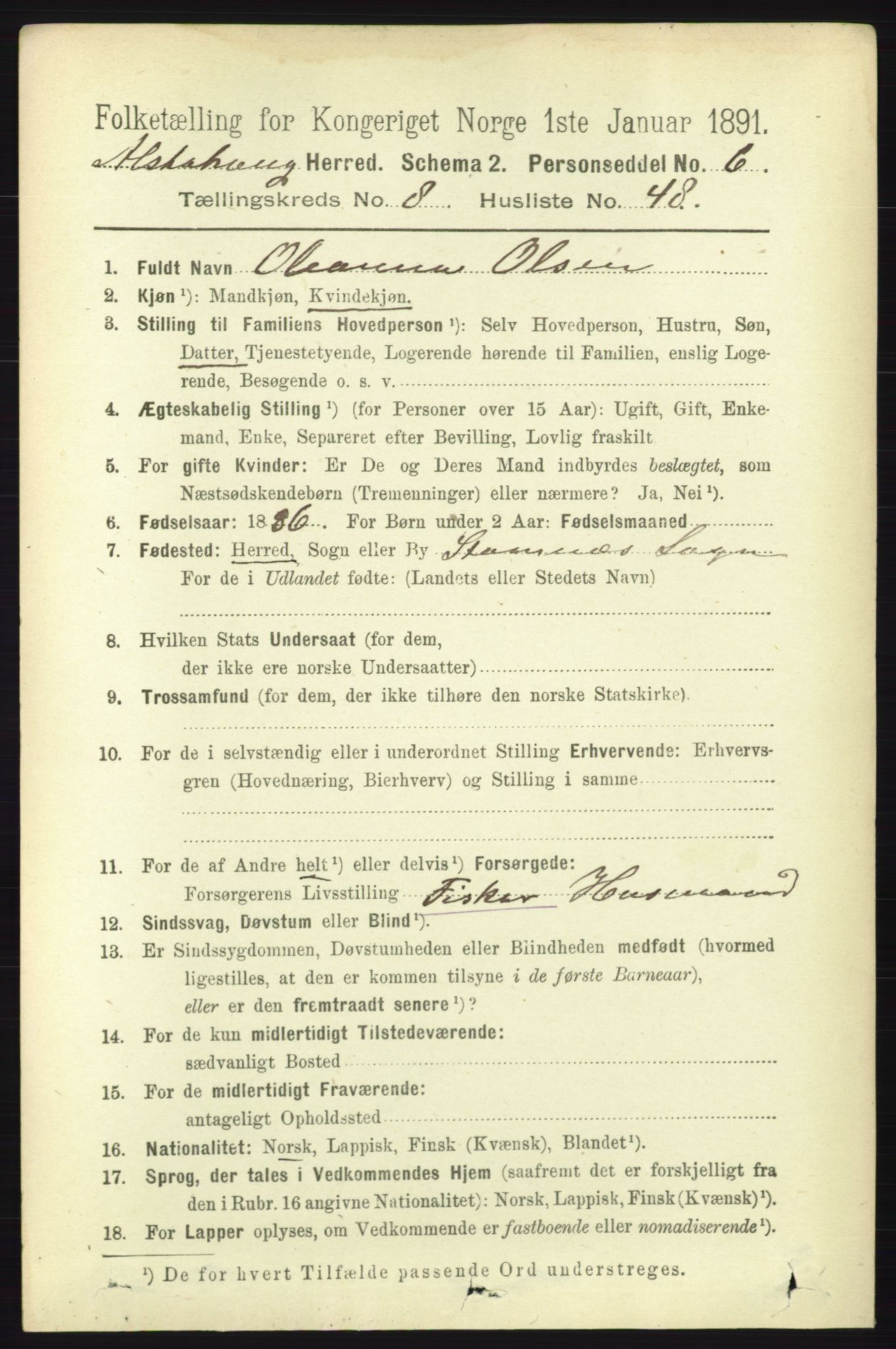 RA, 1891 census for 1820 Alstahaug, 1891, p. 3202