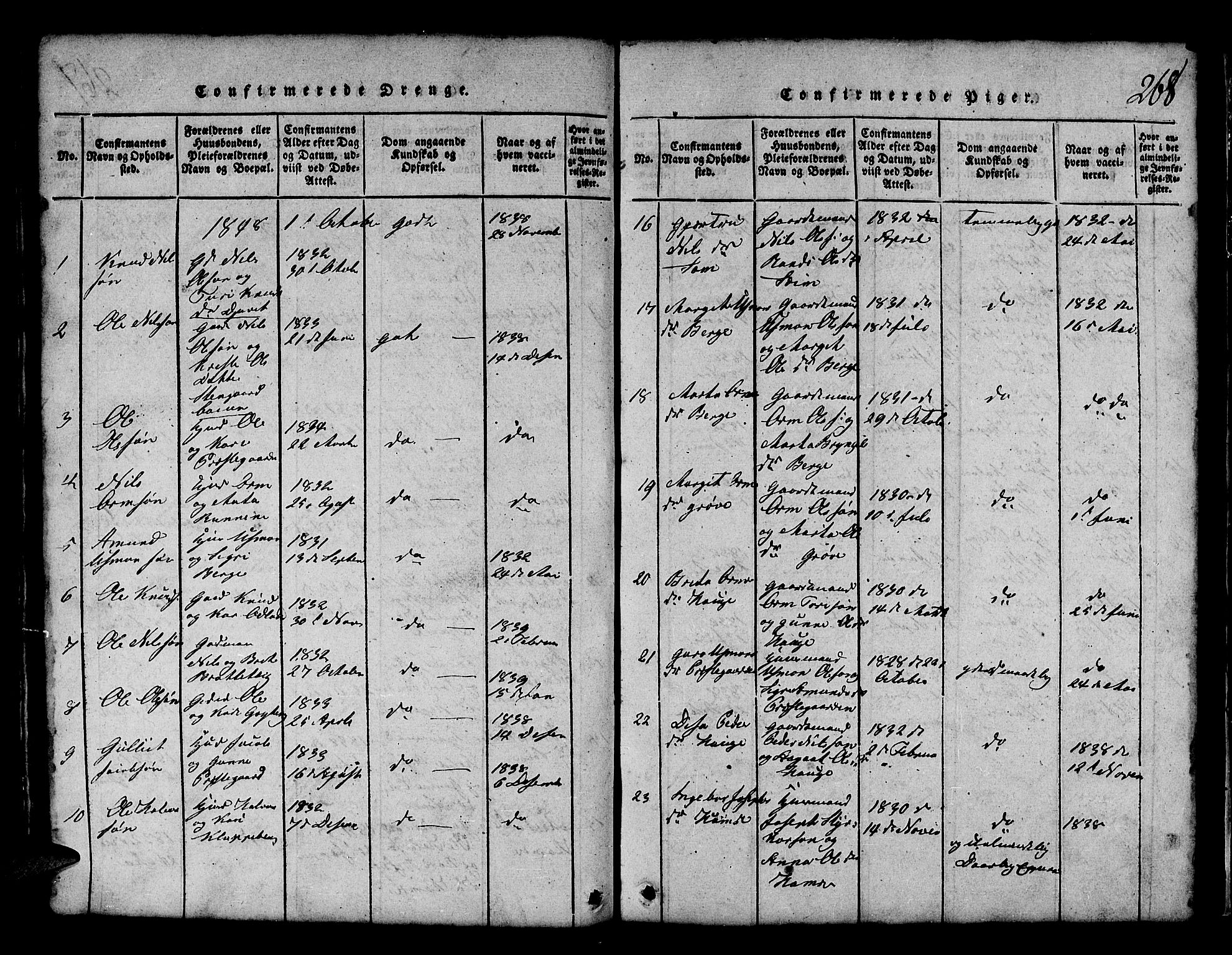 Røldal sokneprestembete, SAB/A-100247: Parish register (copy) no. A 1, 1817-1860, p. 268