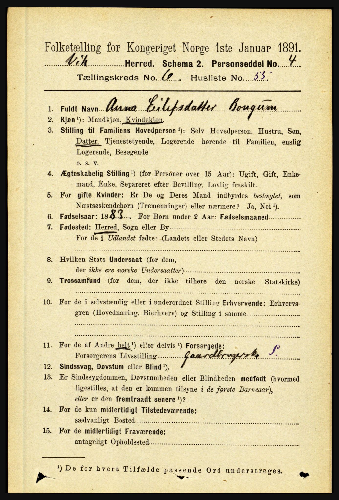 RA, 1891 census for 1417 Vik, 1891, p. 3131